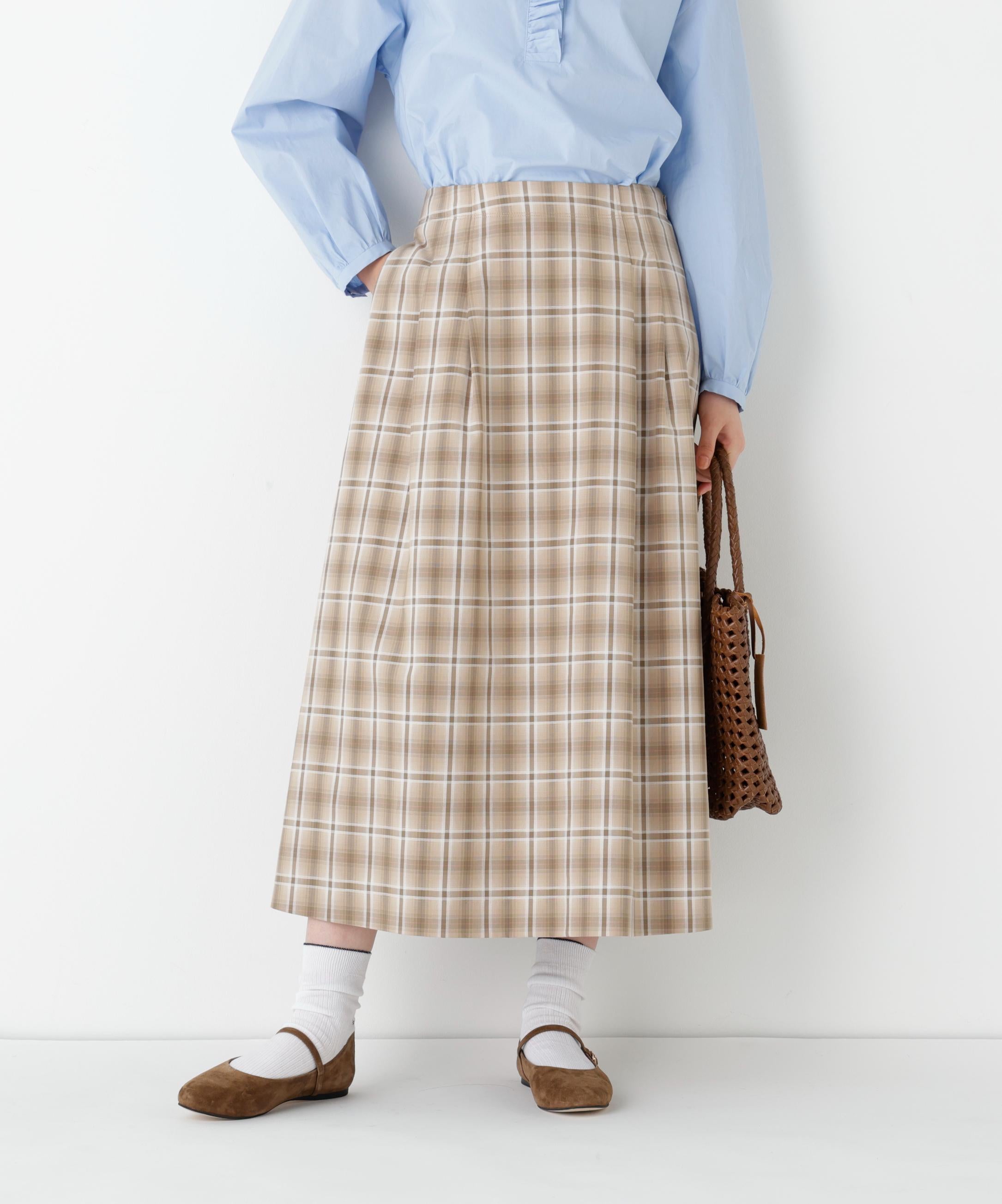 ◆オリジナル先染めチェックタックスカート ベージュチェック3