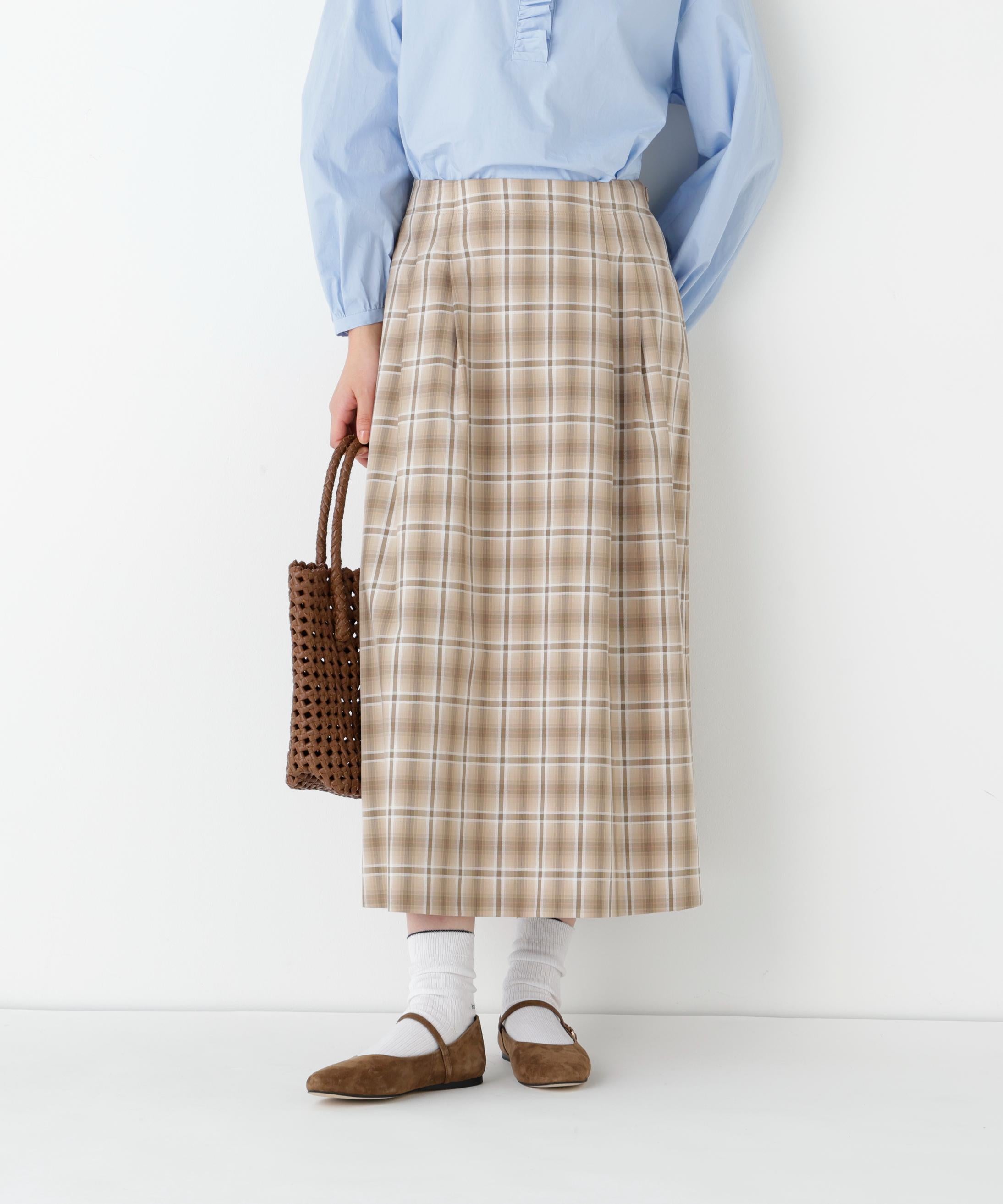 ◆オリジナル先染めチェックタックスカート ベージュチェック3