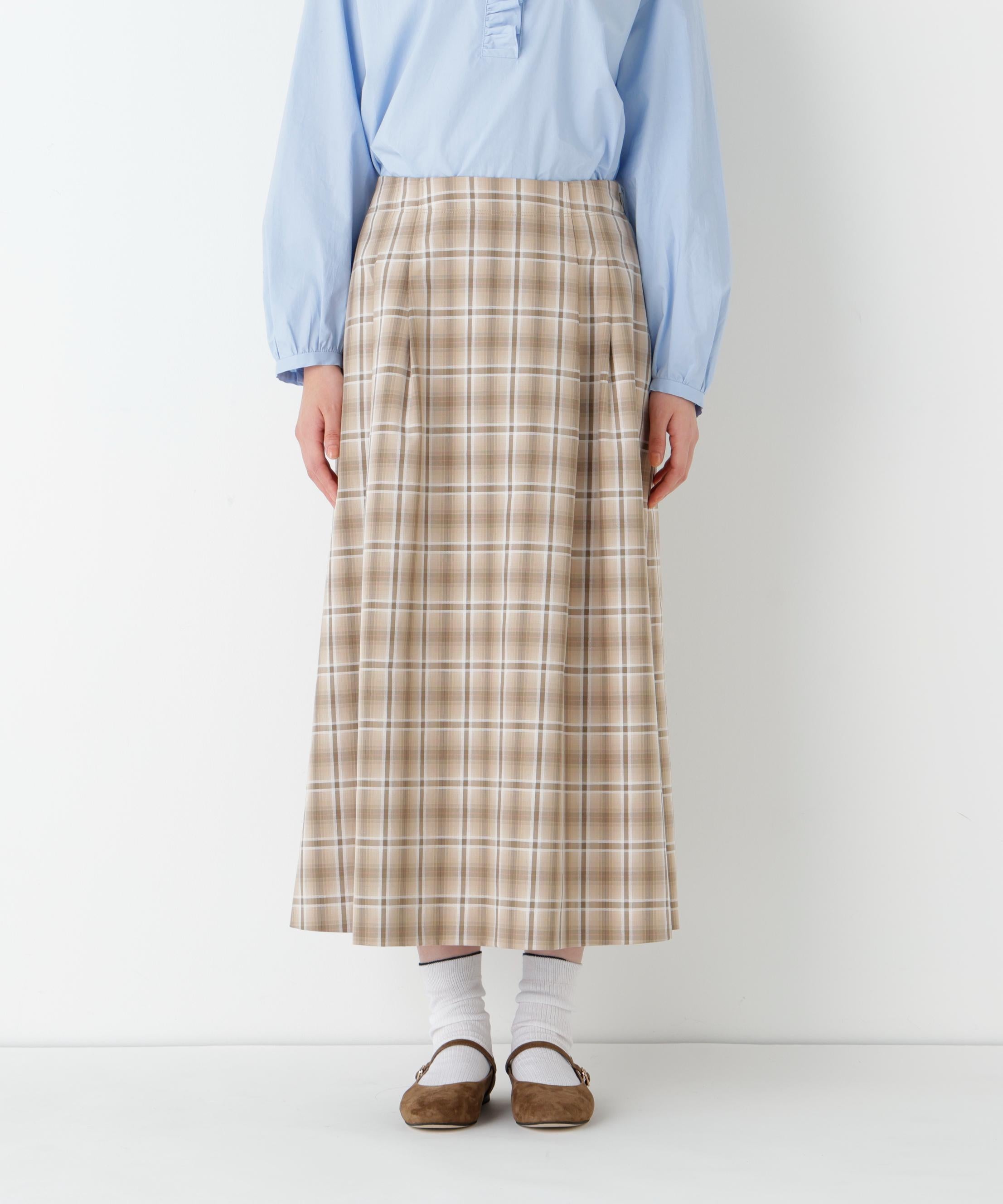 ◆オリジナル先染めチェックタックスカート ベージュチェック3