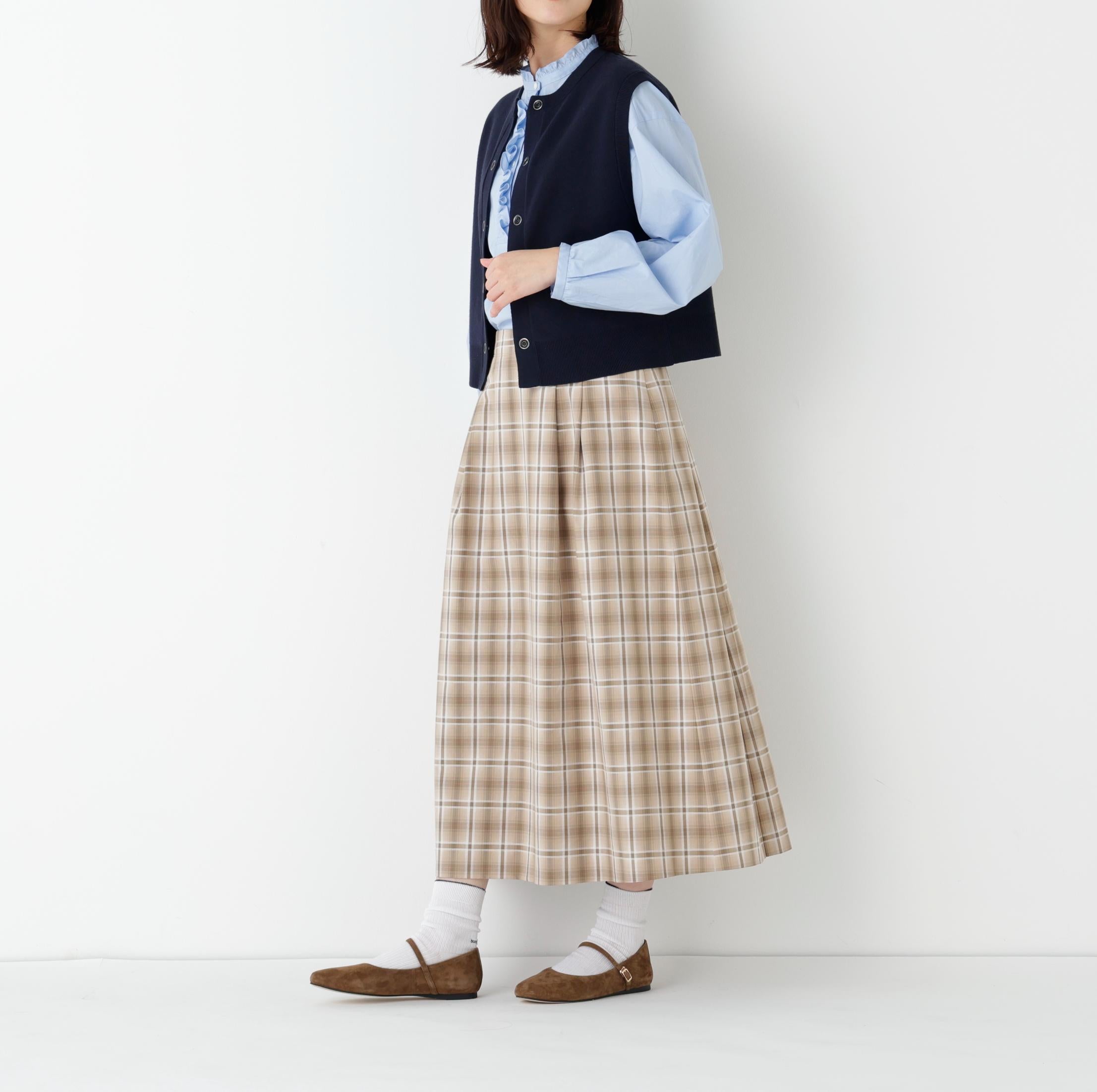 ◆オリジナル先染めチェックタックスカート ベージュチェック3