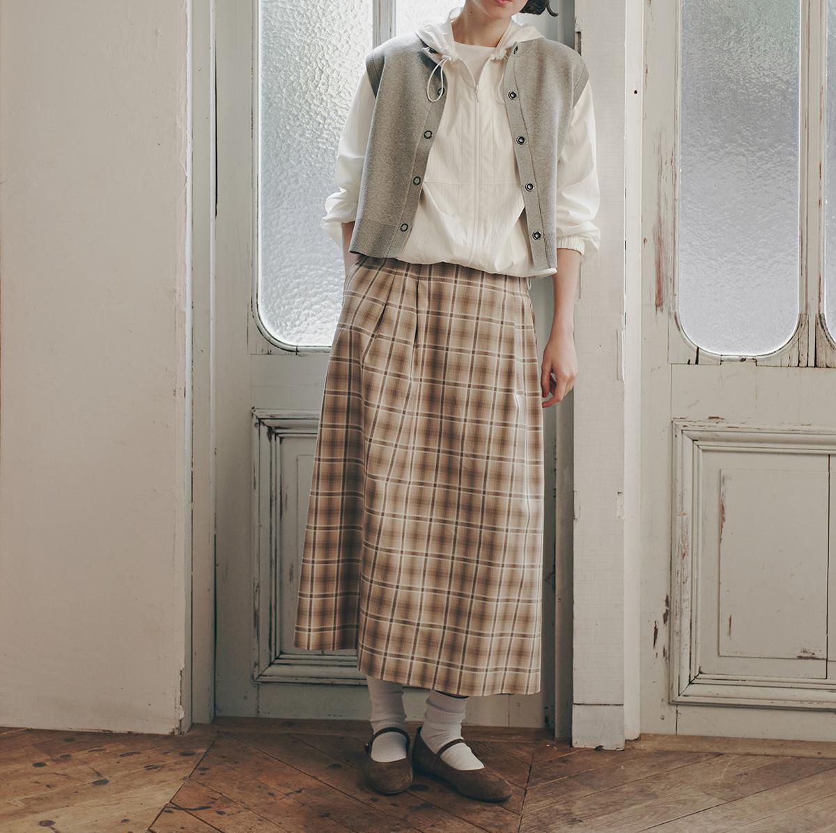 ◆オリジナル先染めチェックタックスカート ベージュチェック3