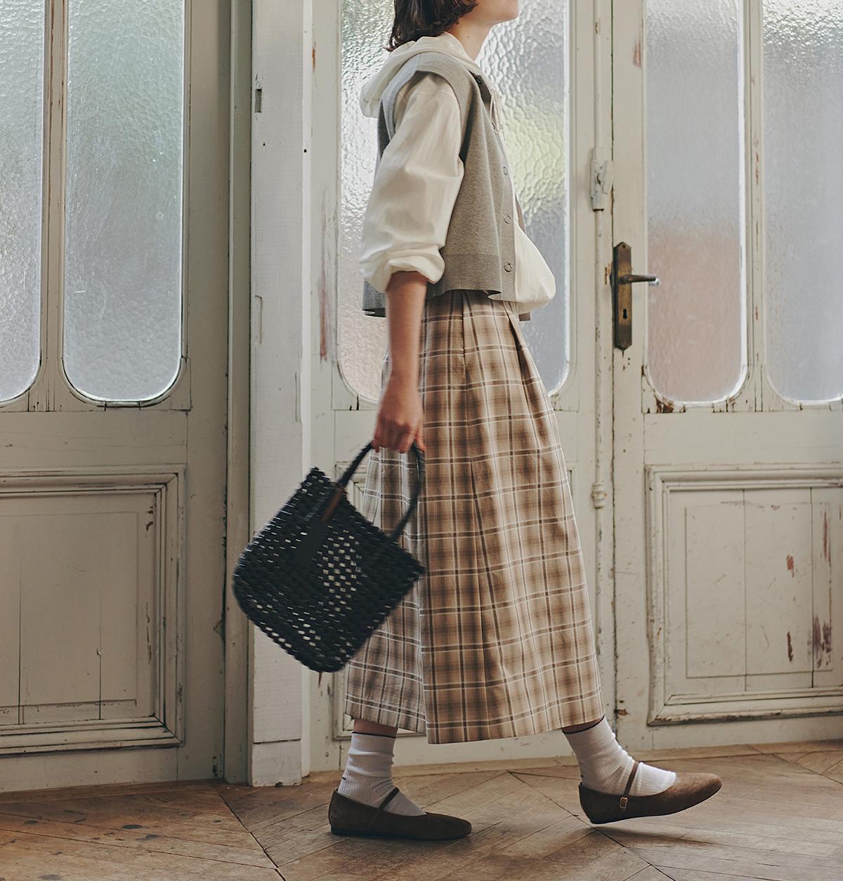 ◆オリジナル先染めチェックタックスカート ベージュチェック3