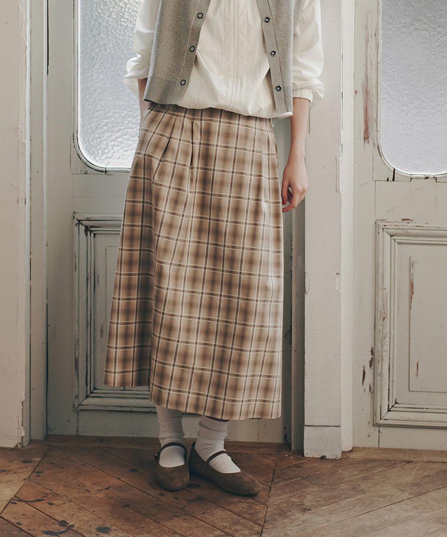 ◆オリジナル先染めチェックタックスカート ベージュチェック3