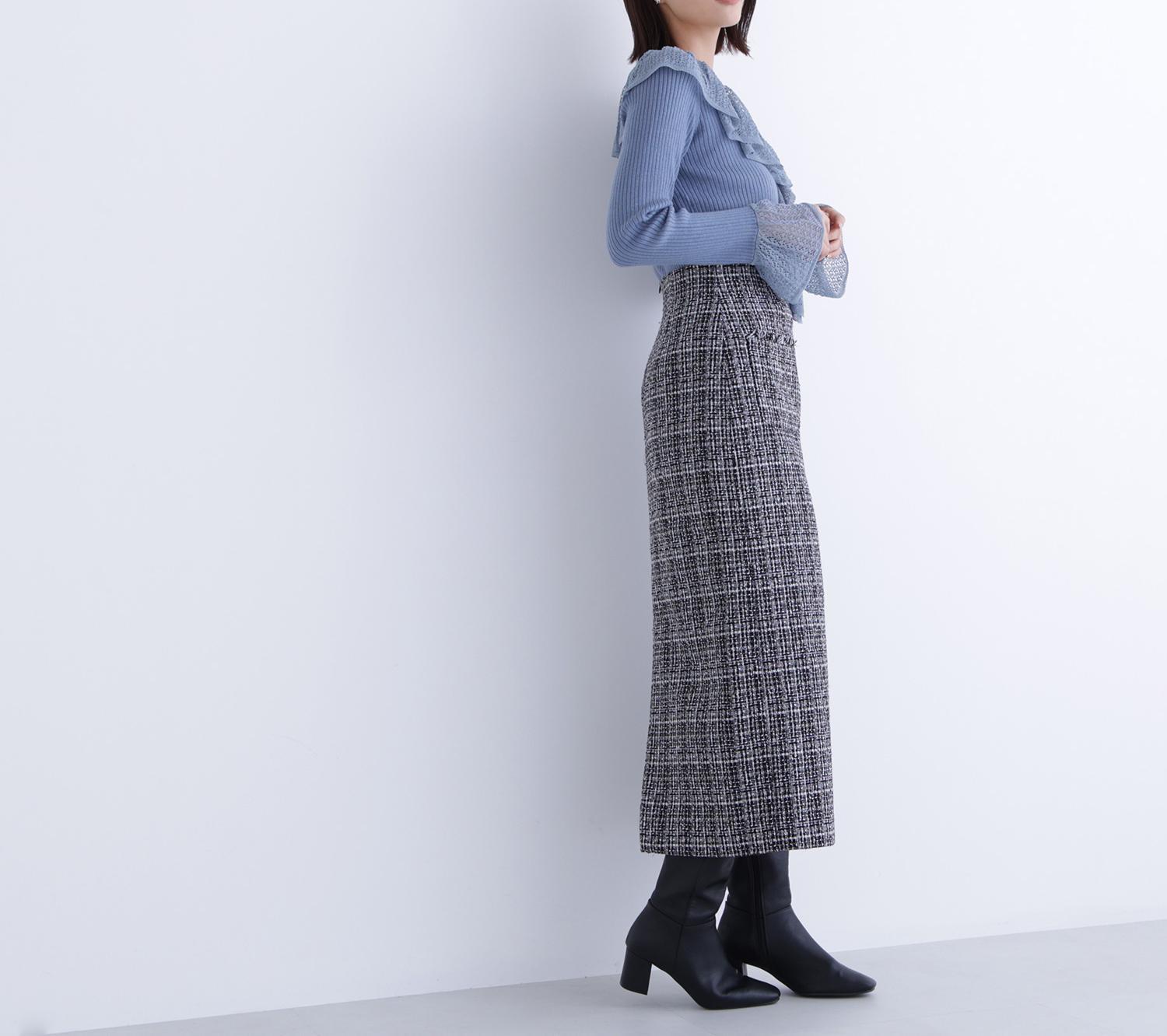 レーストリムリブニット ブルー