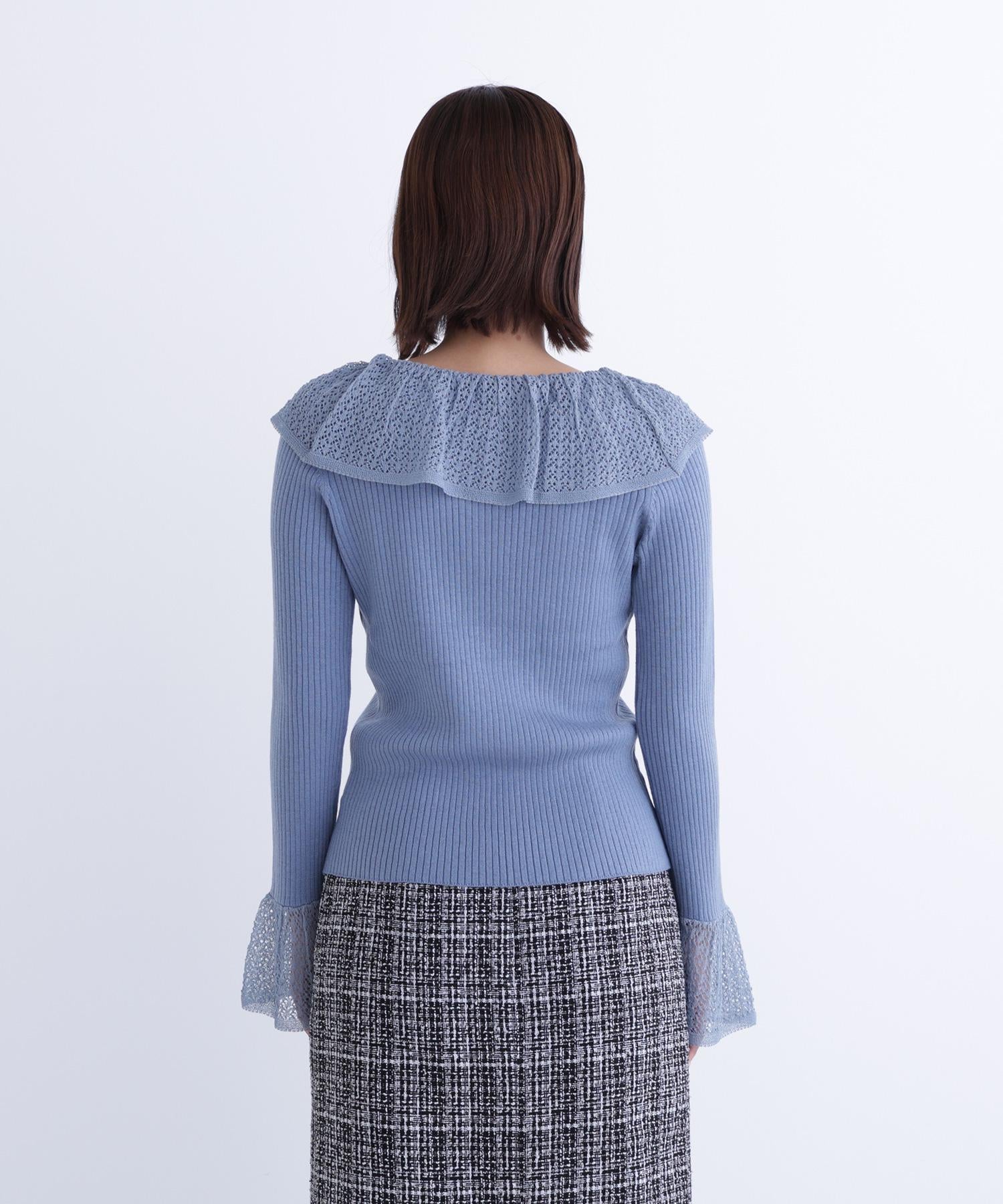 レーストリムリブニット ブルー