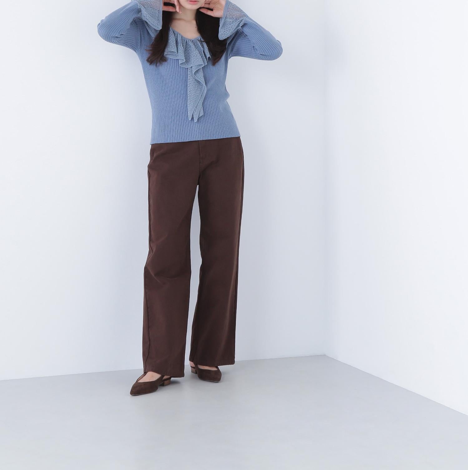 レーストリムリブニット ブルー