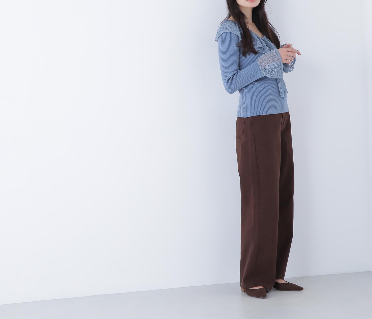 レーストリムリブニット ブルー