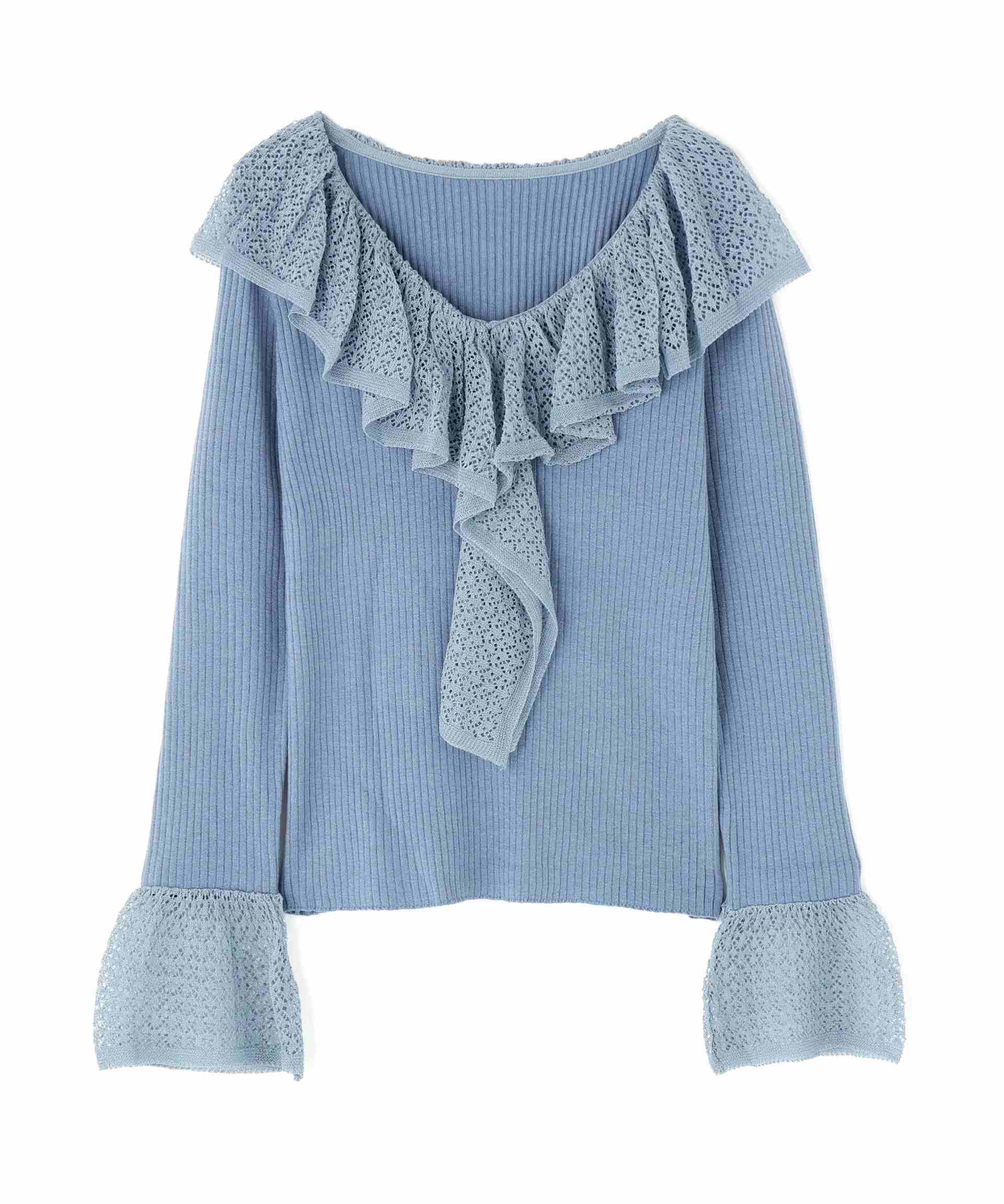 レーストリムリブニット ブルー