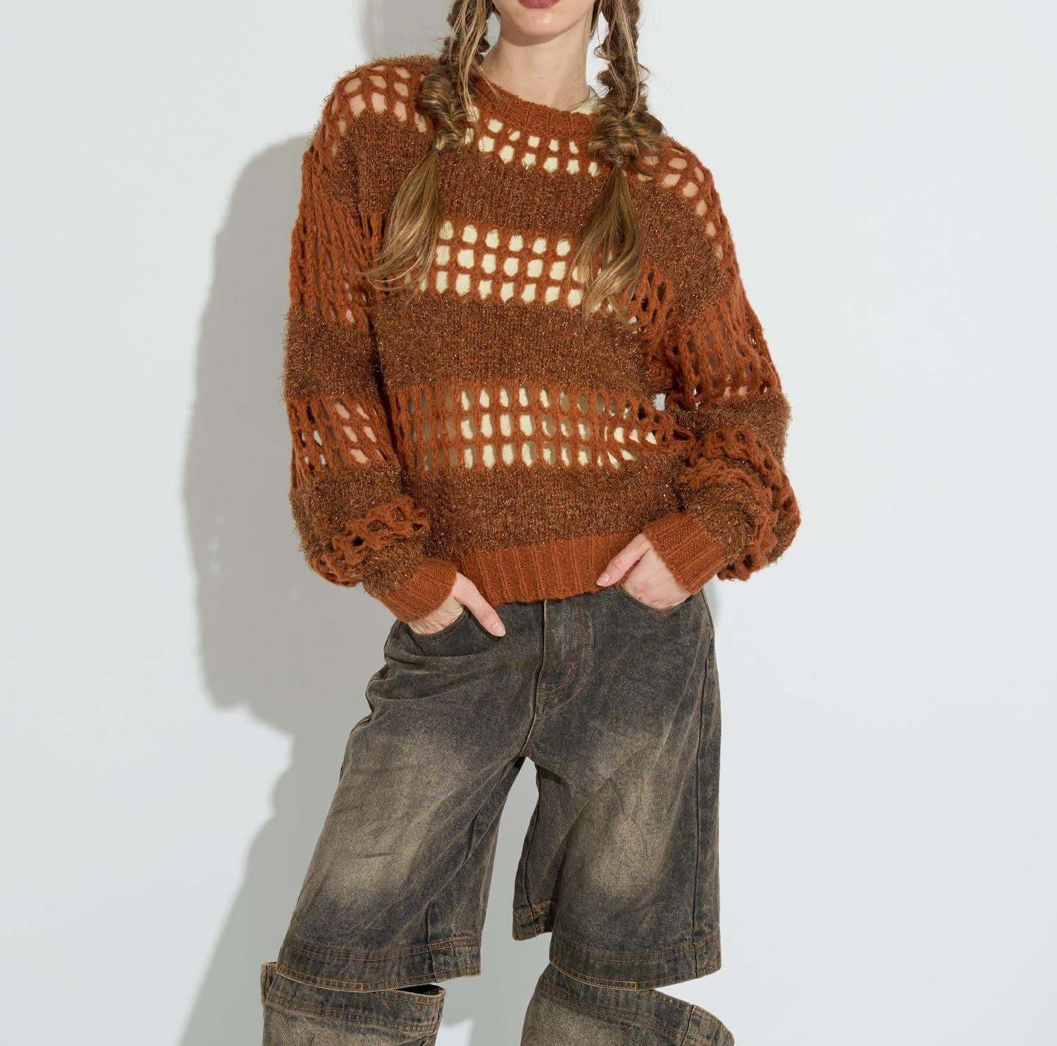 ANNA SUI NYC/アナ スイ エヌワイシー/ラメシャギーニットプルオーバー ブラウン