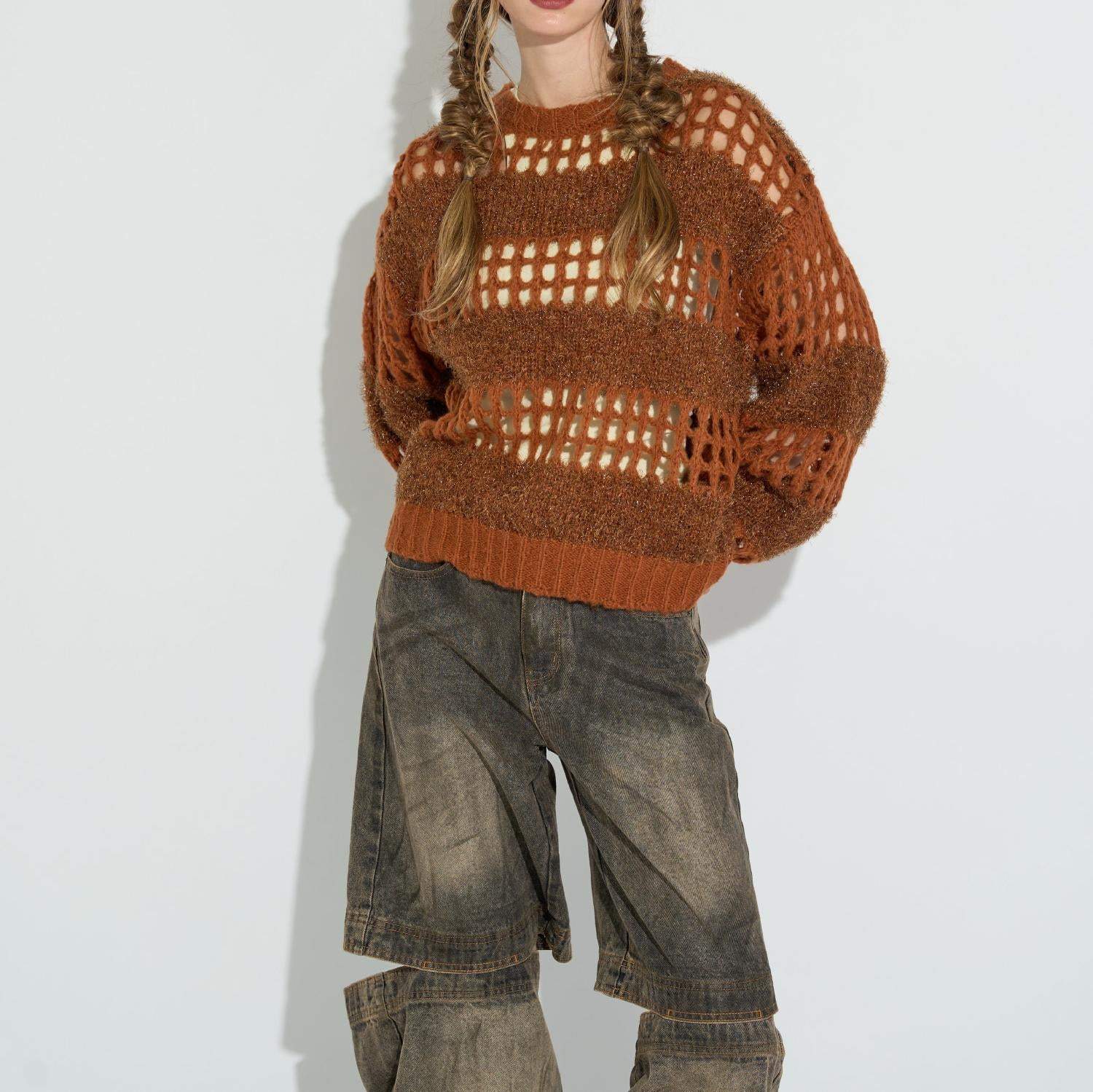 ANNA SUI NYC/アナ スイ エヌワイシー/ラメシャギーニットプルオーバー ブラウン