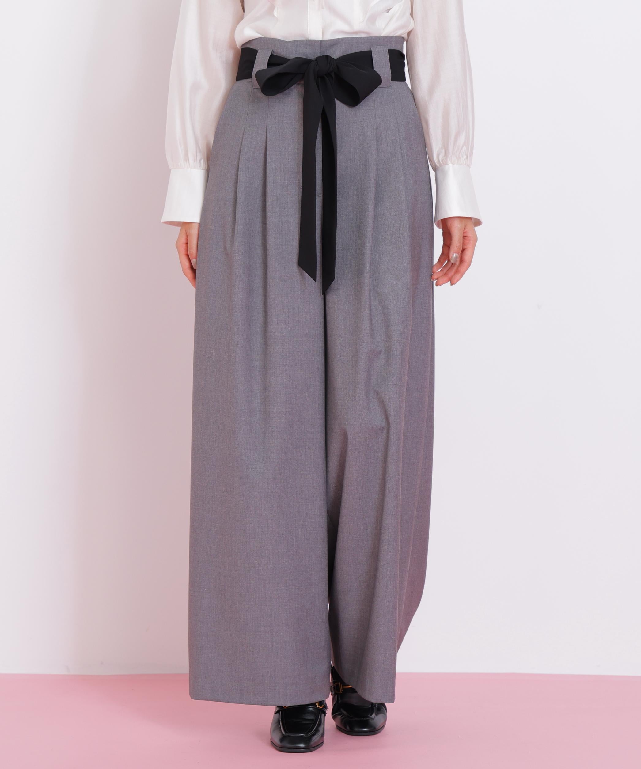 ビッグリボンワイドパンツ グレー
