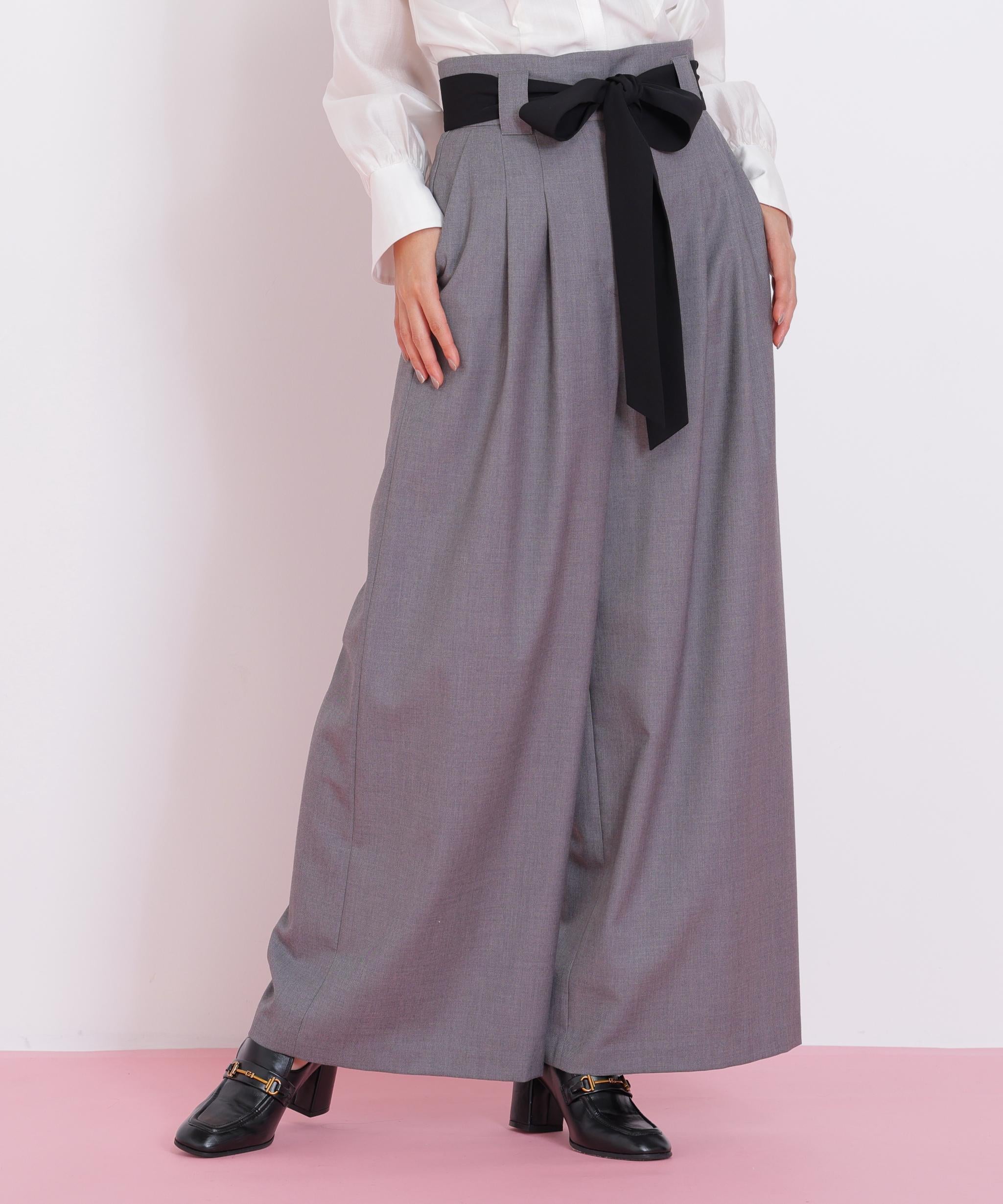 ビッグリボンワイドパンツ グレー