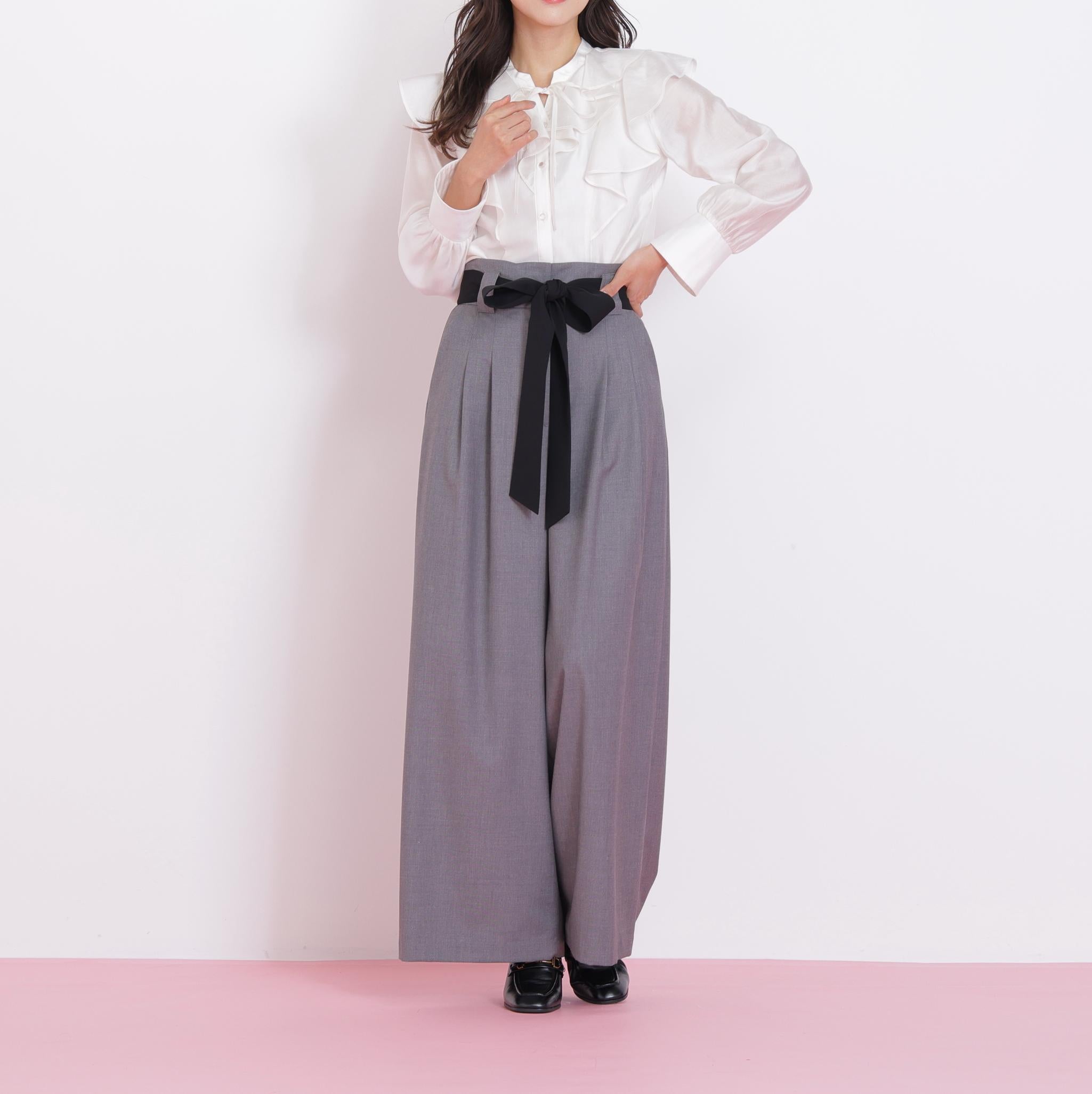 ビッグリボンワイドパンツ グレー