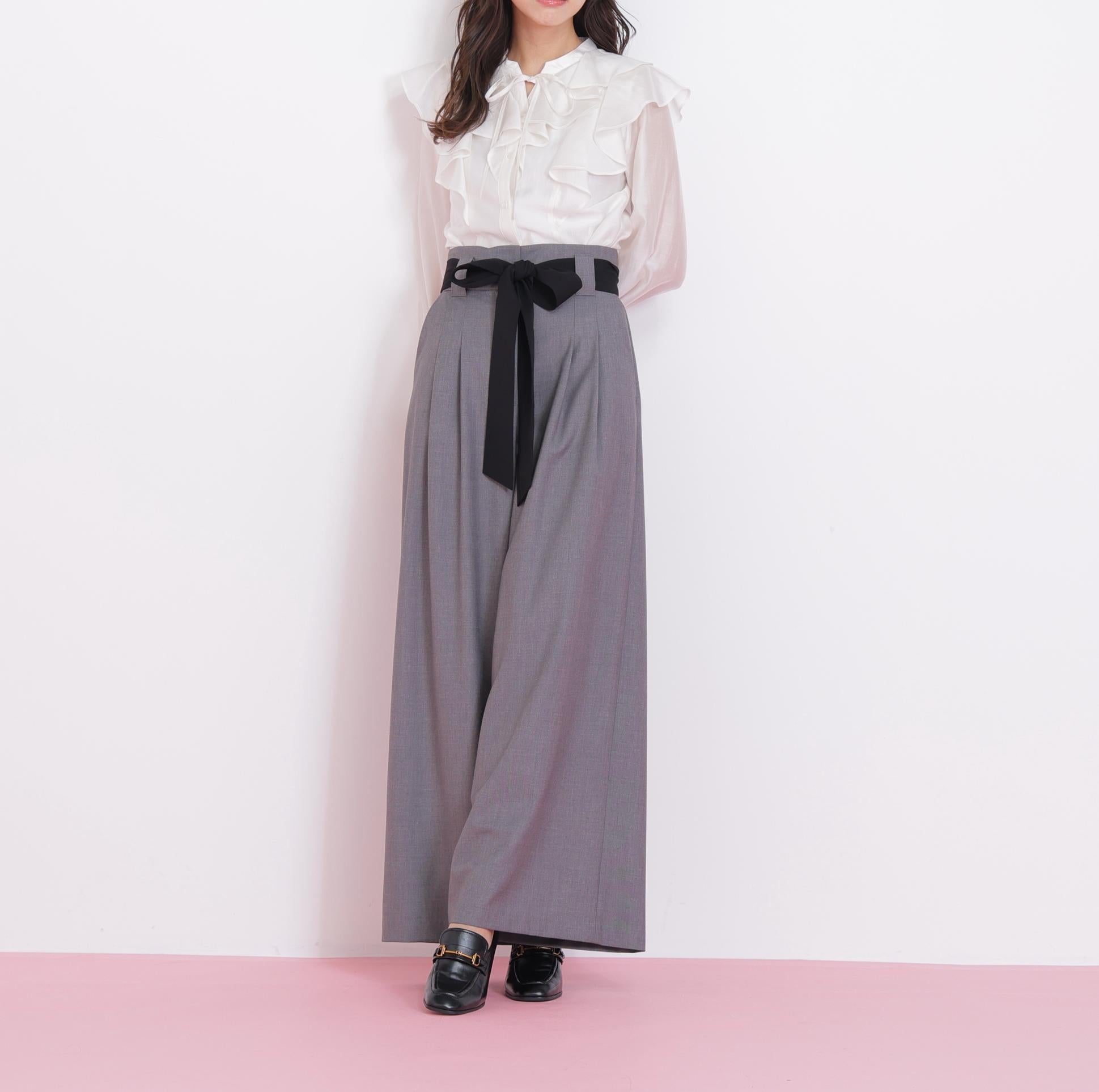 ビッグリボンワイドパンツ グレー
