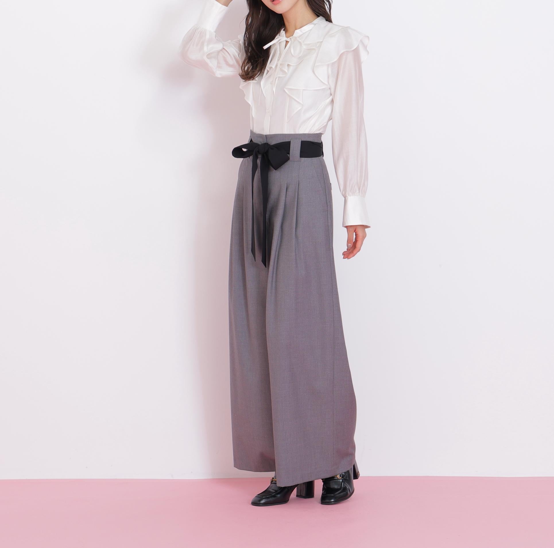 ビッグリボンワイドパンツ グレー