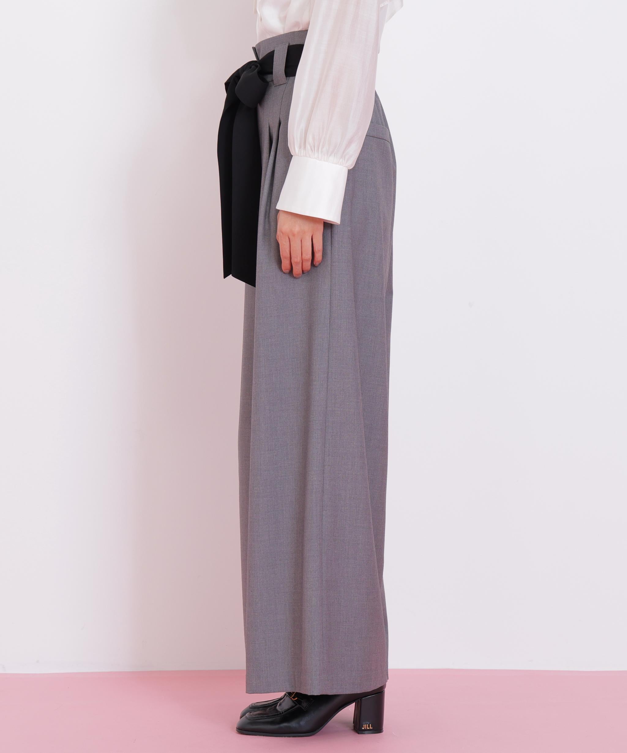 ビッグリボンワイドパンツ グレー