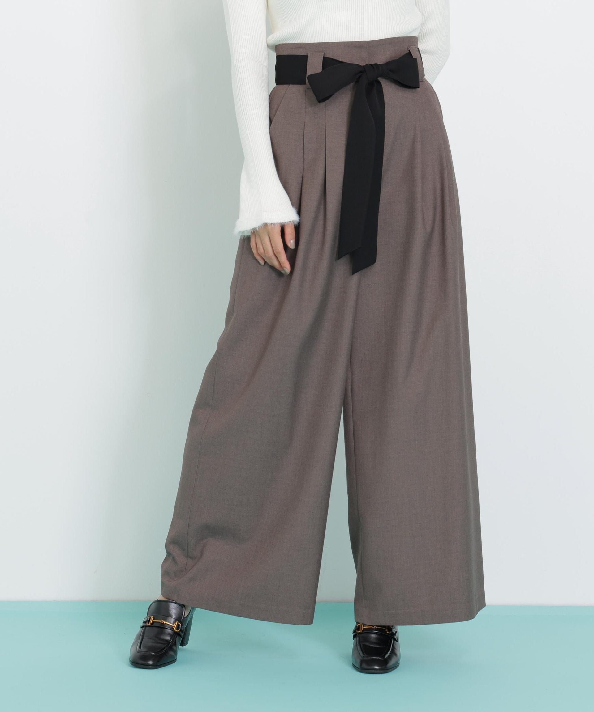 ビッグリボンワイドパンツ ブラウン