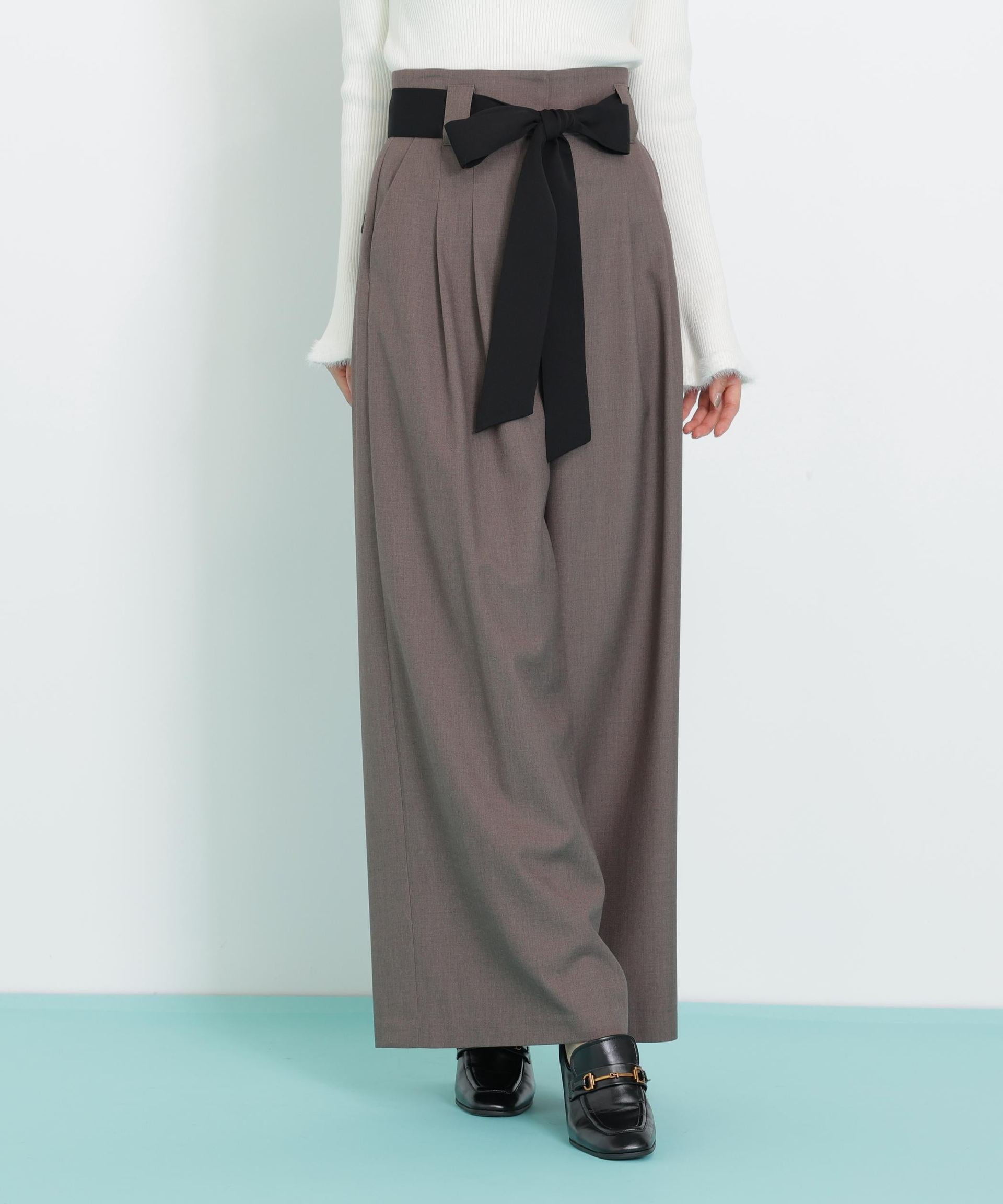 ビッグリボンワイドパンツ ブラウン