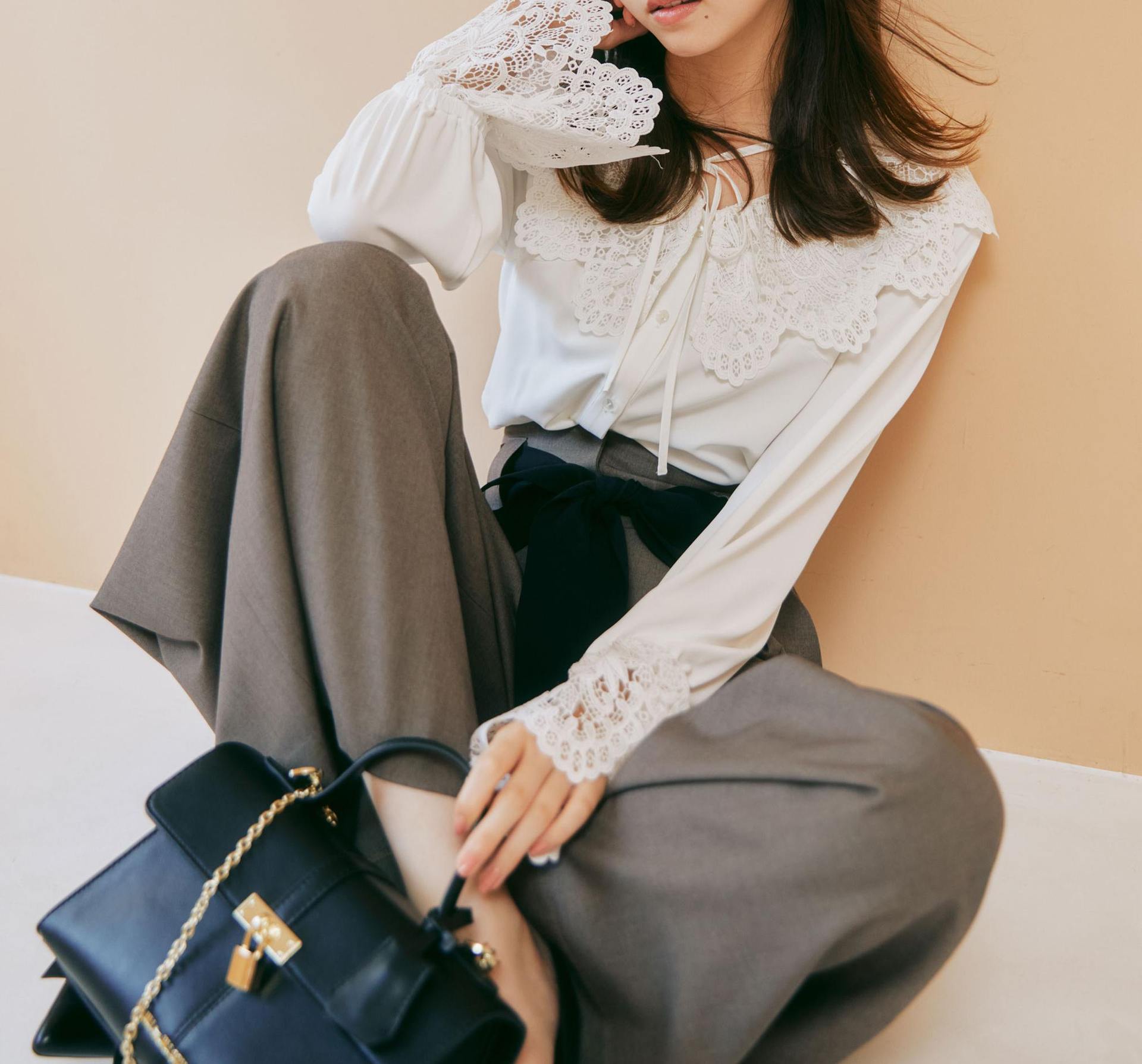 ビッグリボンワイドパンツ ブラウン