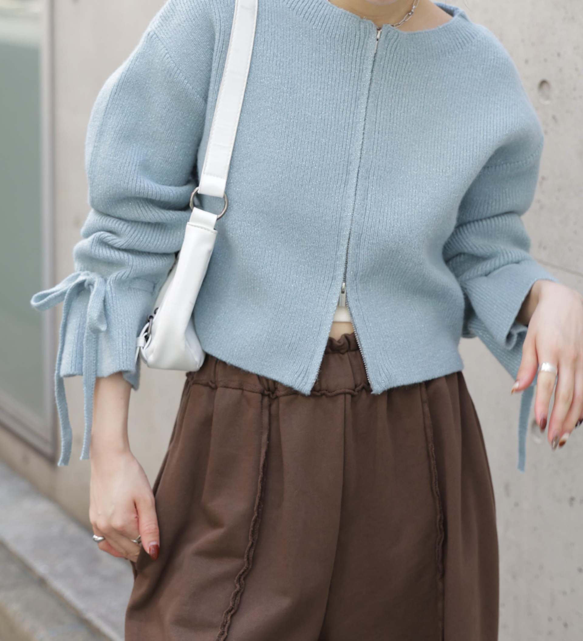 ダブルジップキャンディスリーブカーディガン ライトブルー