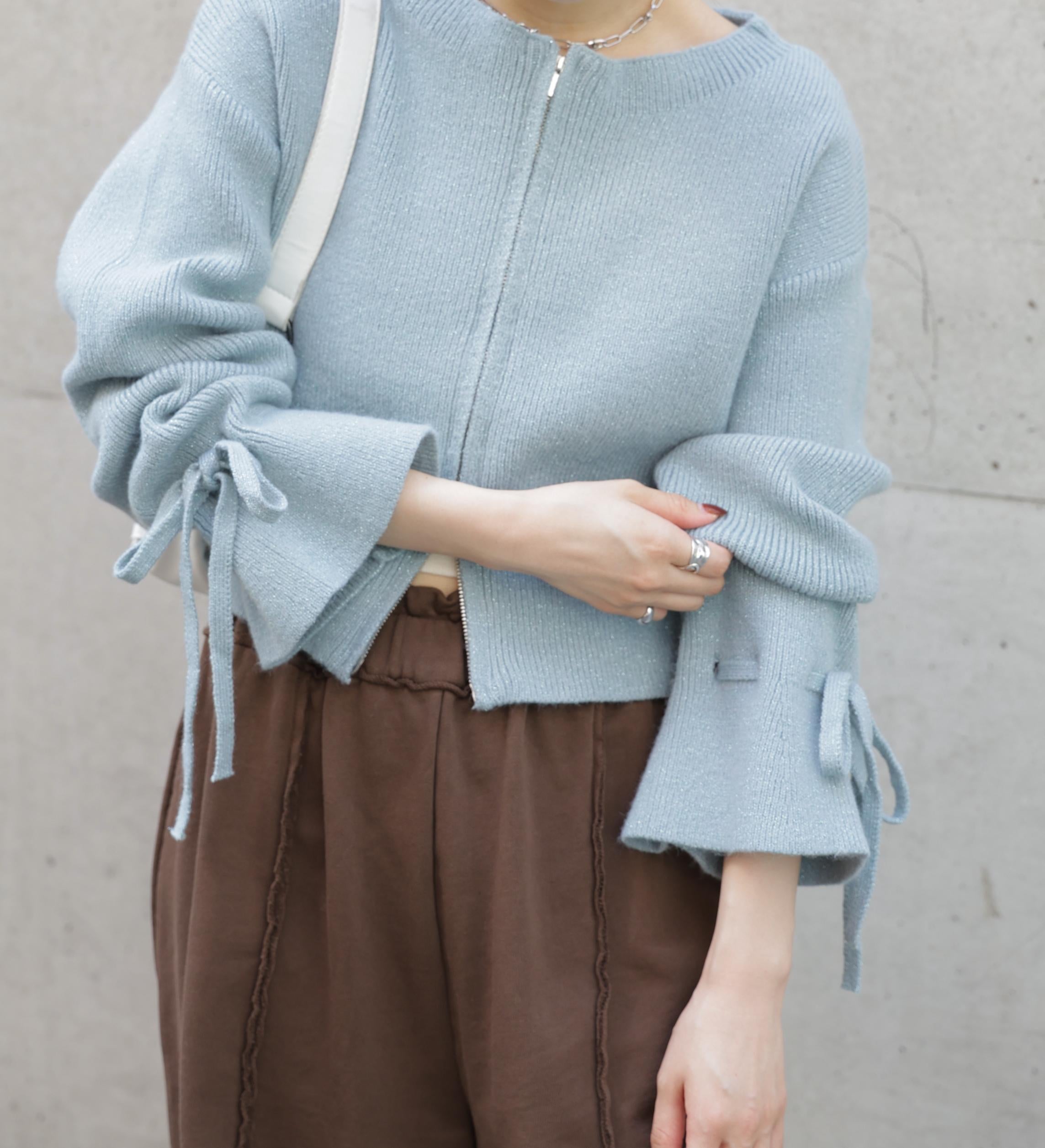 ダブルジップキャンディスリーブカーディガン ライトブルー