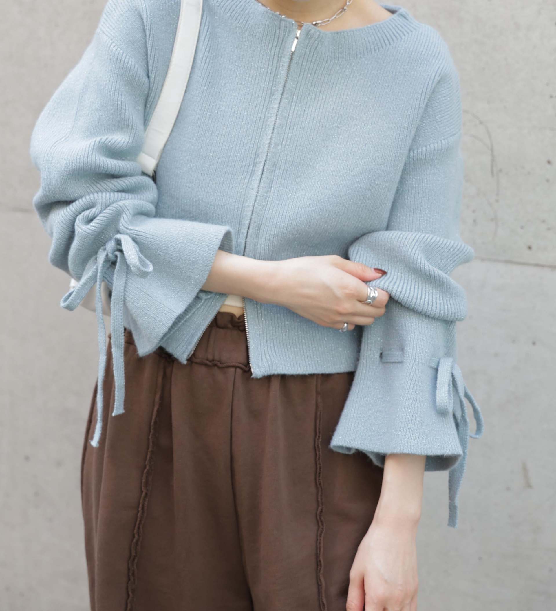 ダブルジップキャンディスリーブカーディガン ライトブルー