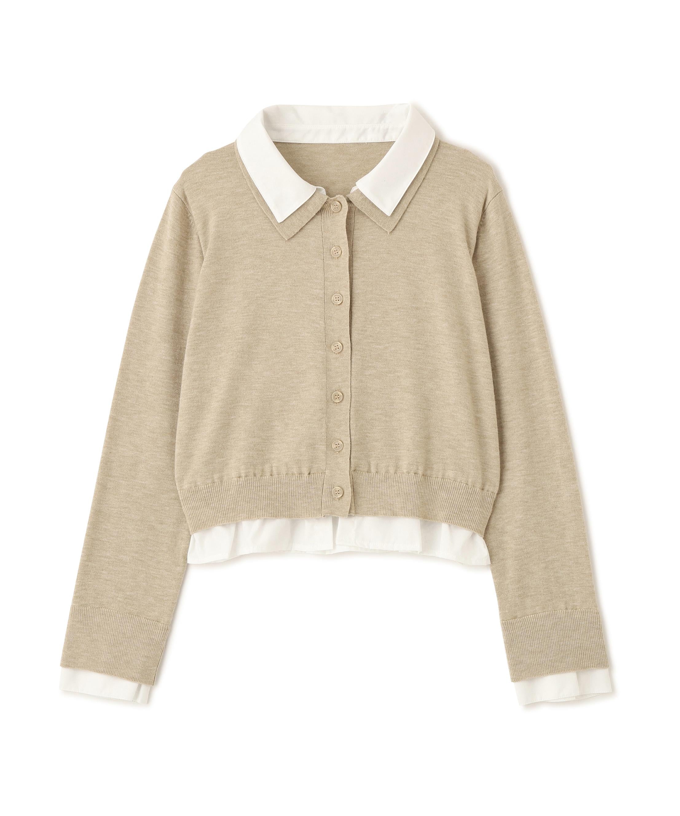 シャツフェイクレイヤードポロカーディガン ベージュ