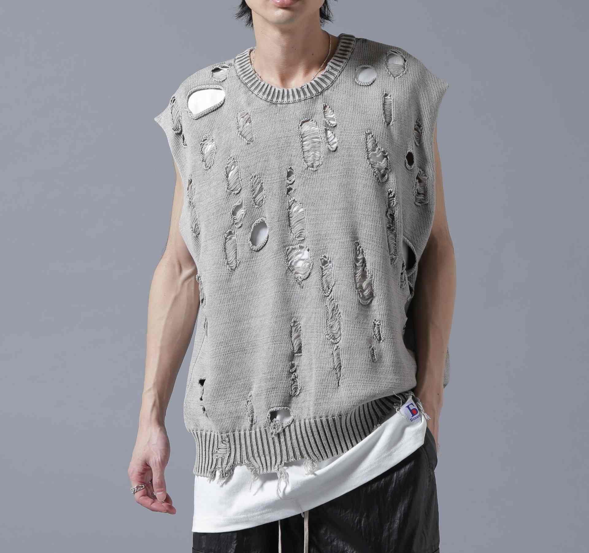 DankeSchon/ダンケシェーン/PIGMENT DAMAGE KNIT VEST オフホワイト3