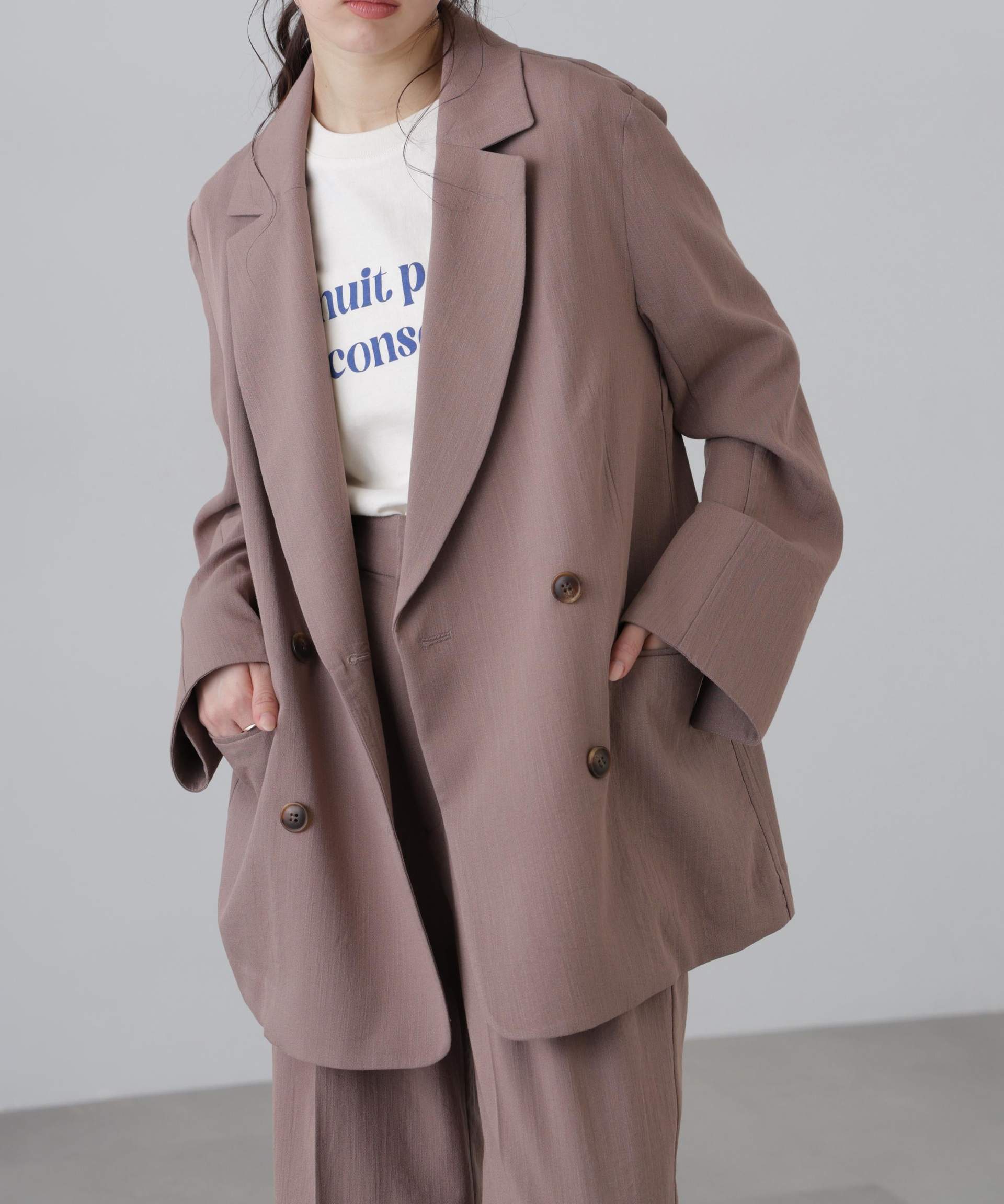 麻調合繊ダブルブレストジャケット