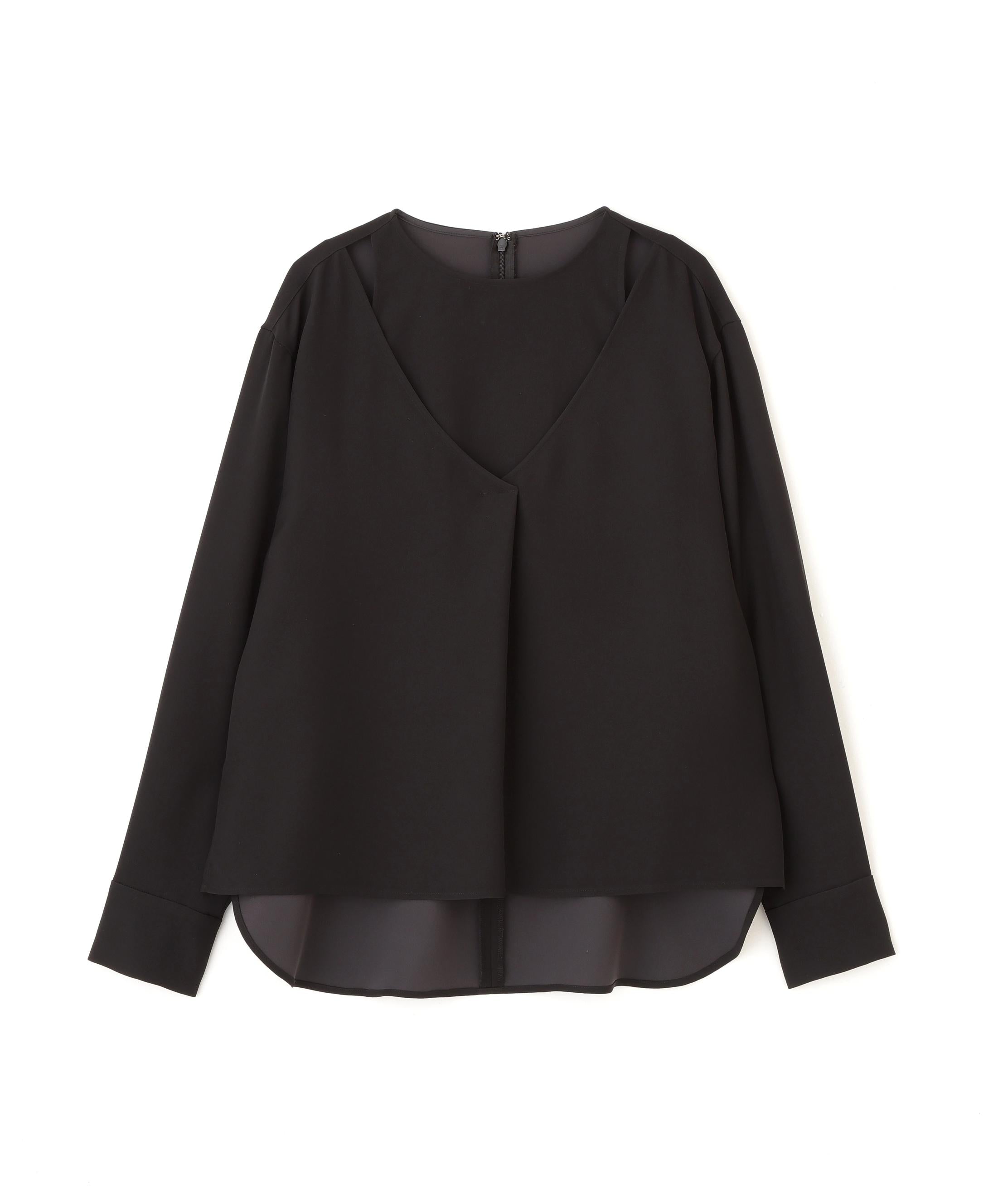 ダブルサテンレイヤードブラウス ブラック