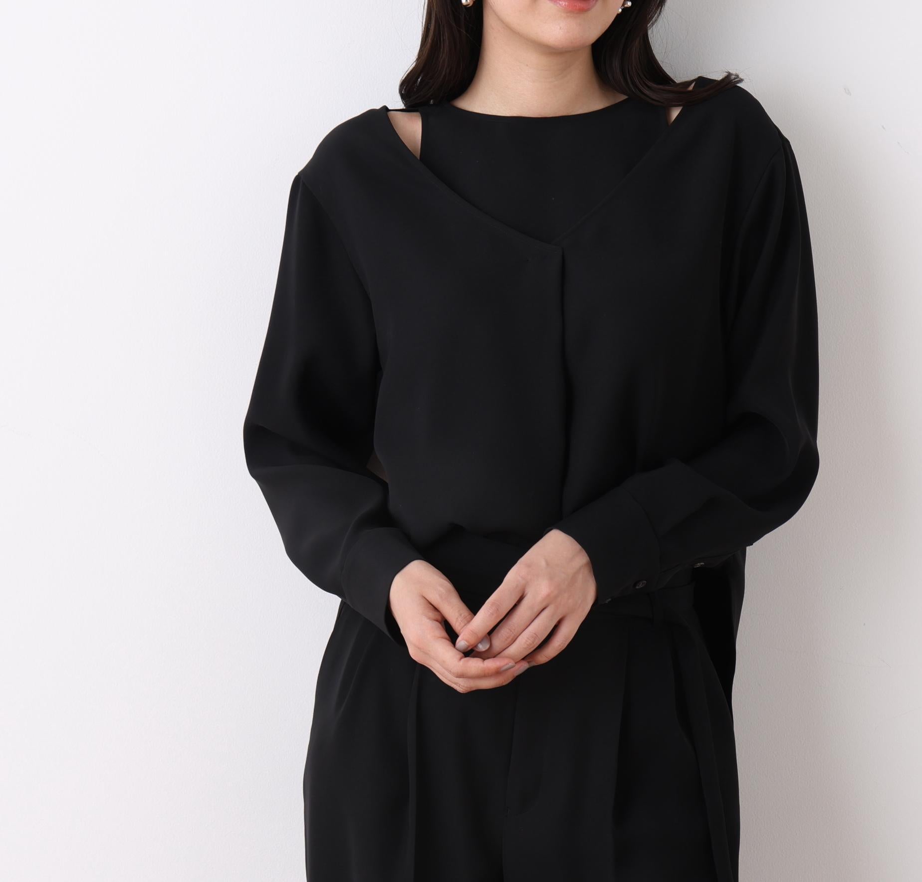 ダブルサテンレイヤードブラウス ブラック