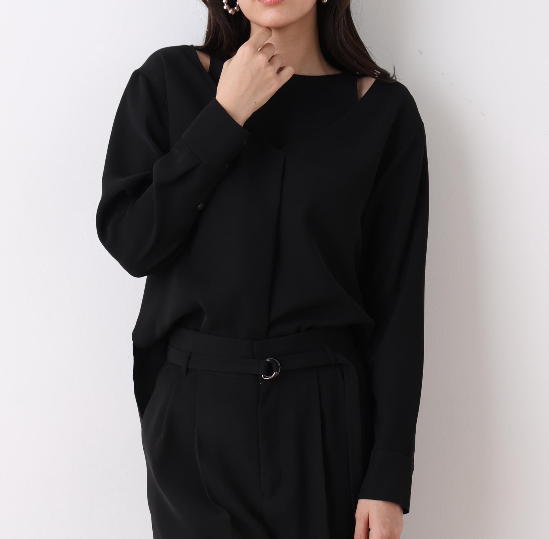 ダブルサテンレイヤードブラウス ブラック