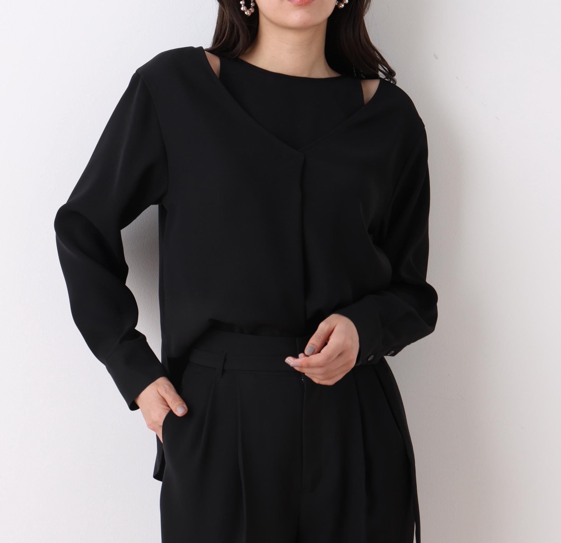 ダブルサテンレイヤードブラウス ブラック