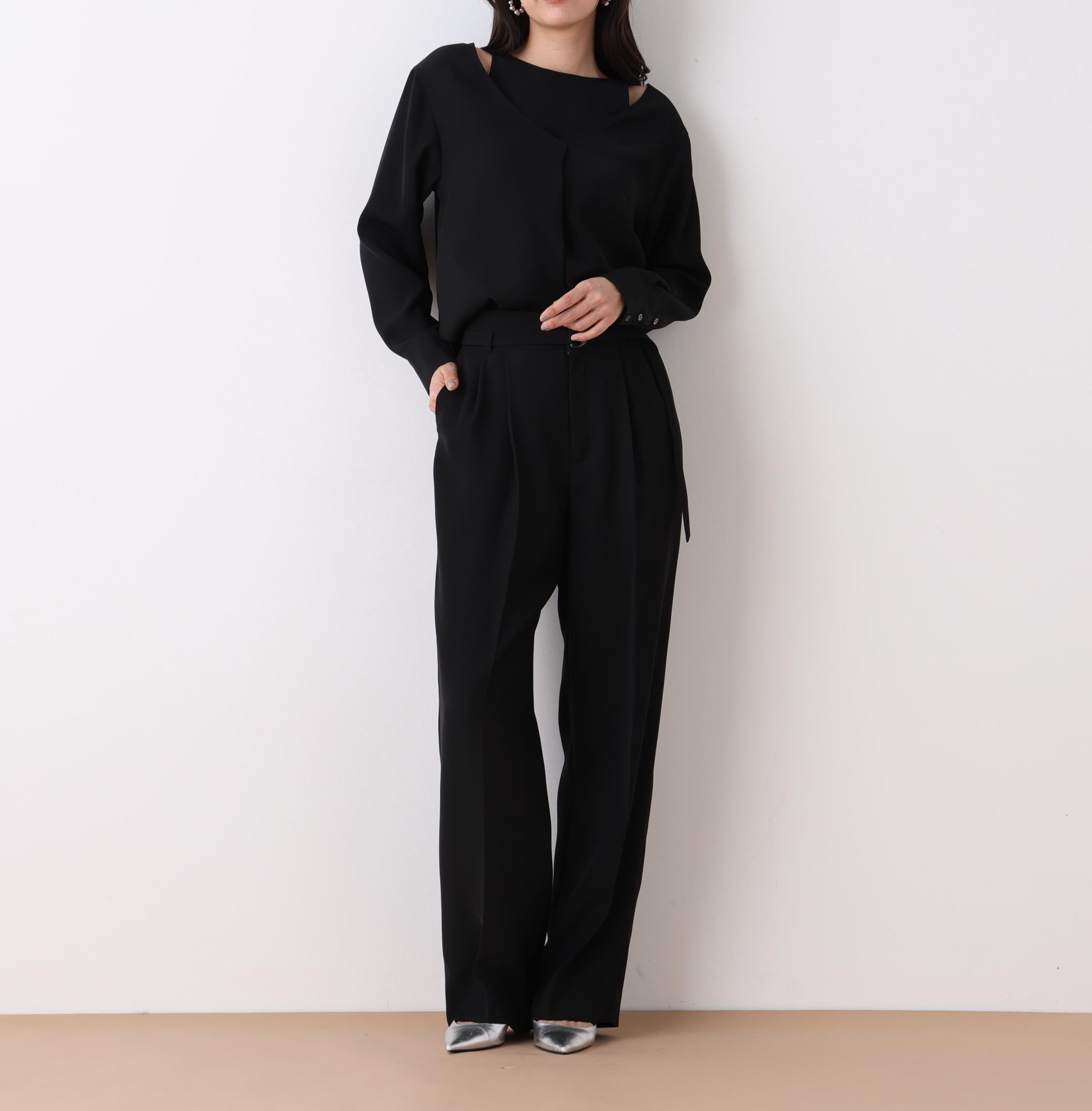 ダブルサテンレイヤードブラウス ブラック