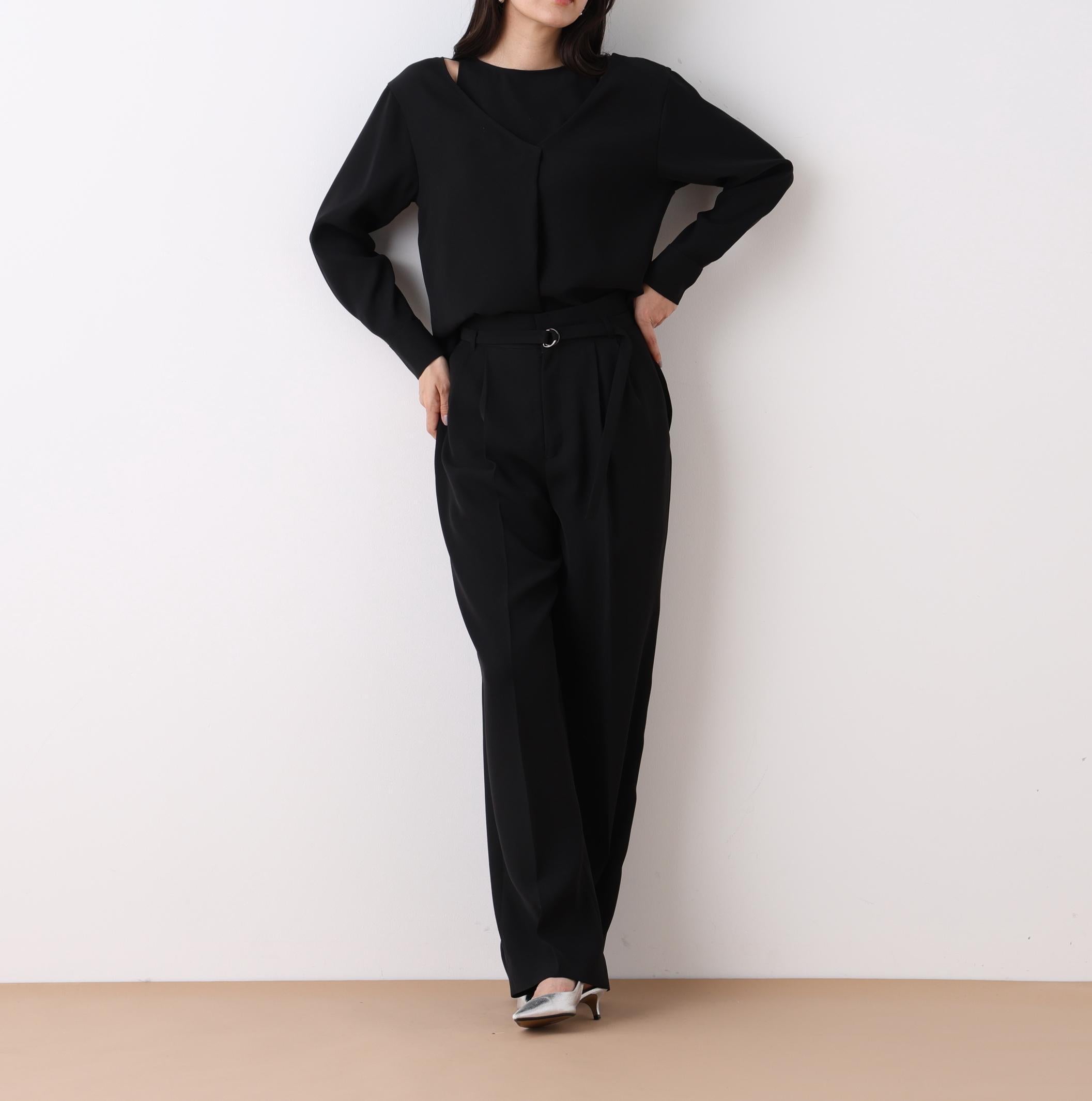 ダブルサテンレイヤードブラウス ブラック