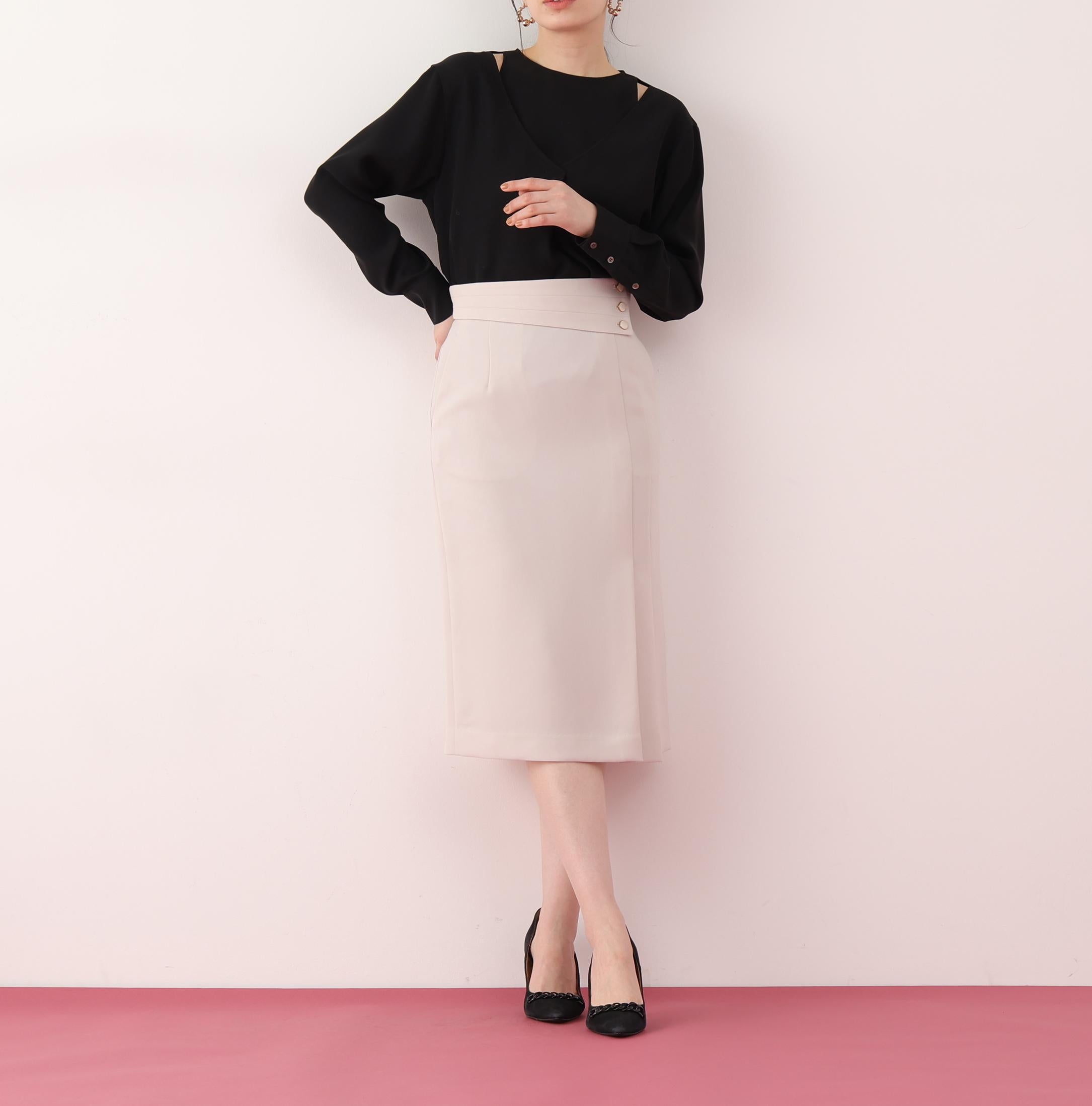 ダブルサテンレイヤードブラウス ブラック