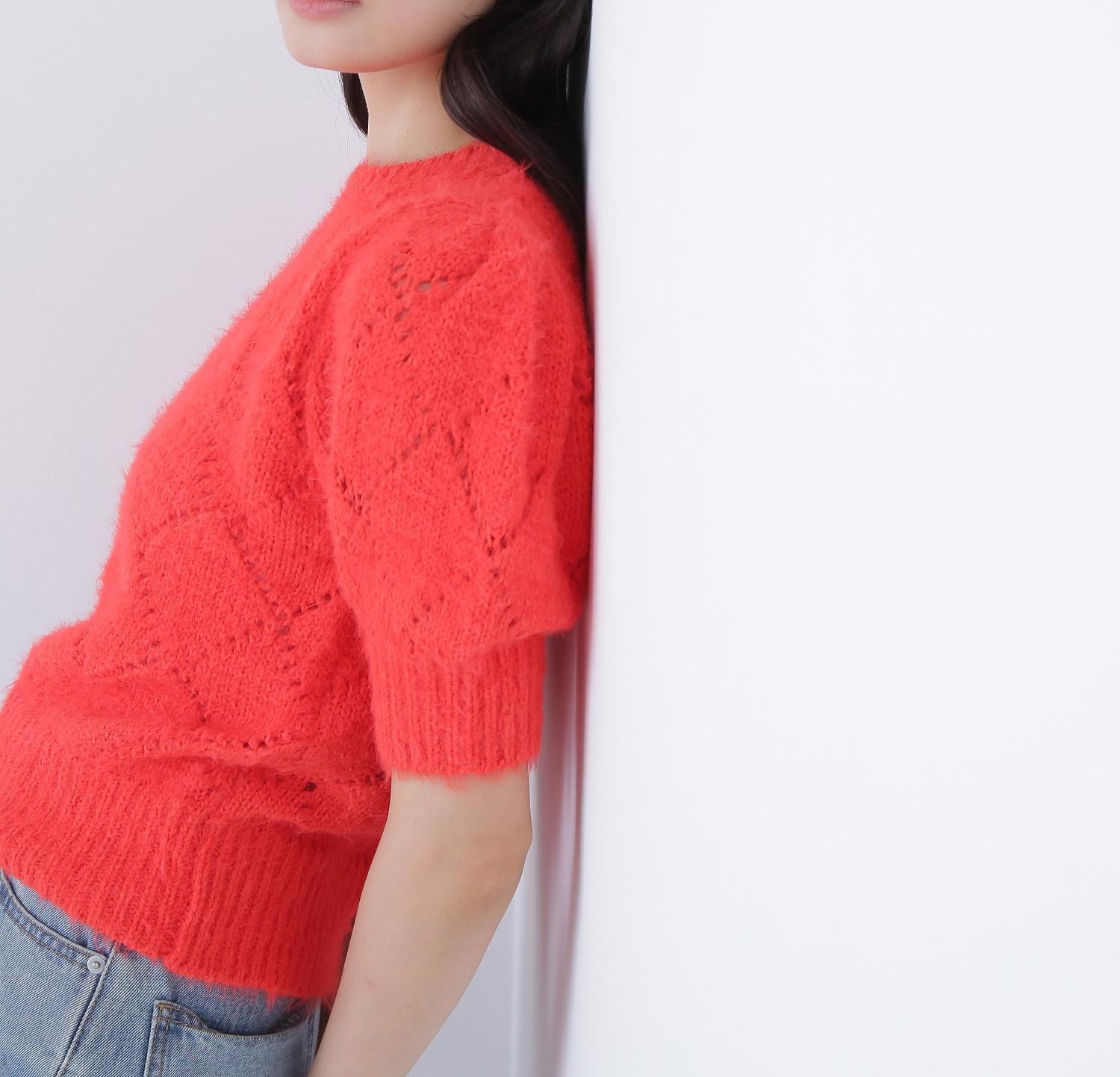 シャギーアイレットニット オレンジ1