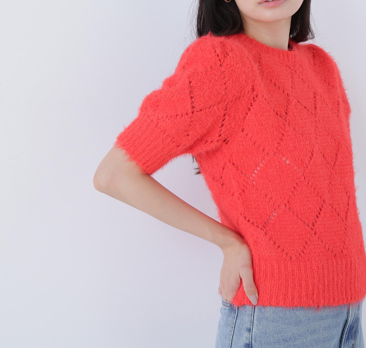 シャギーアイレットニット オレンジ1
