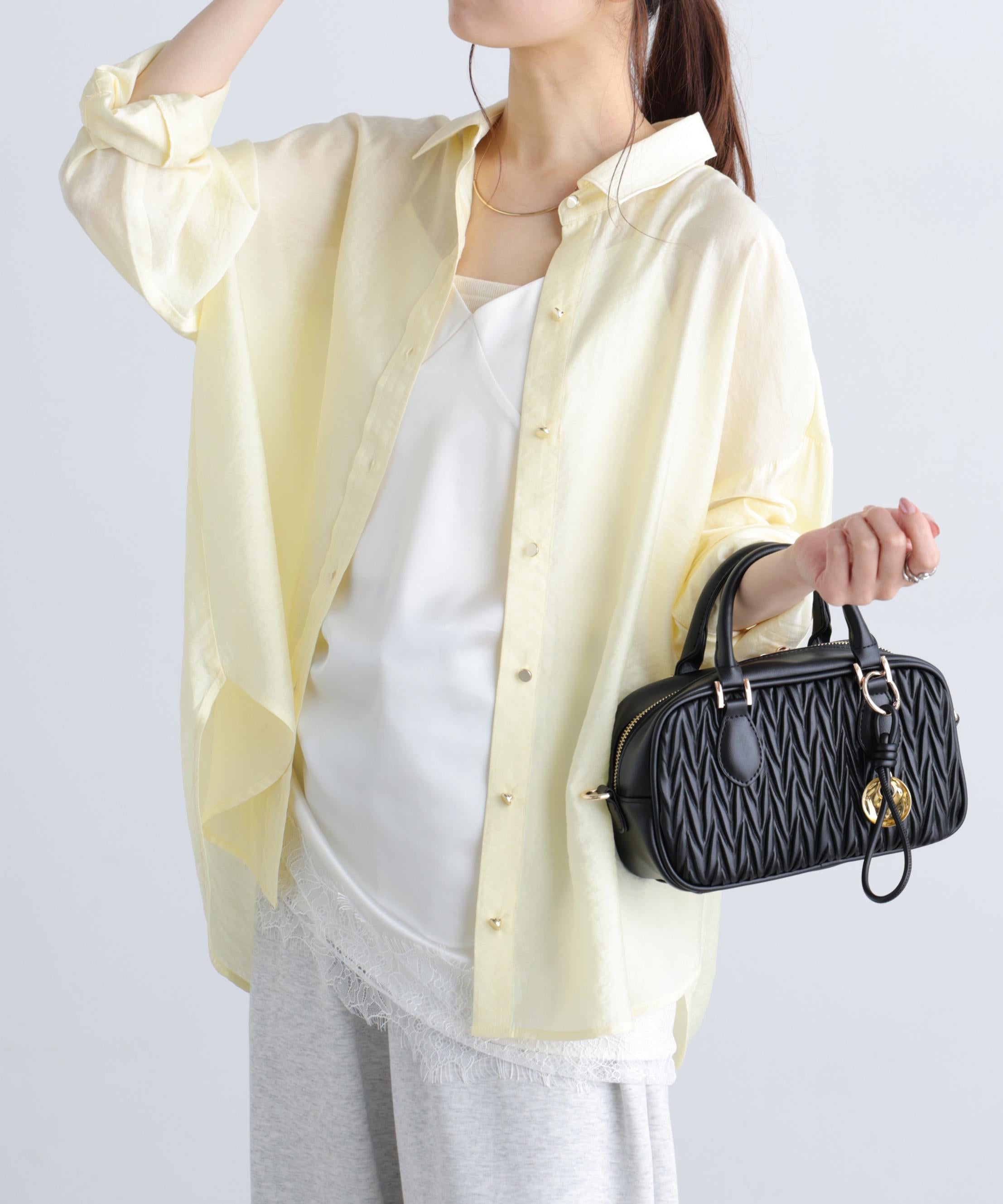 〈MFM〉リネンライク金ボタンシャツ イエロー