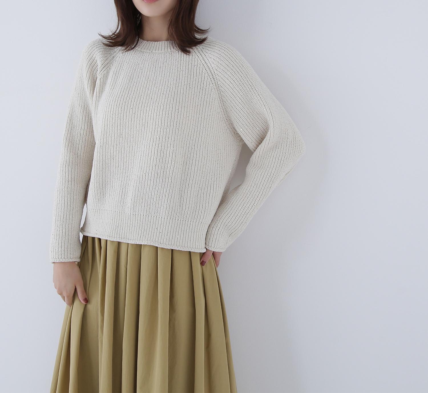 スパンコールモールニット オフホワイト1