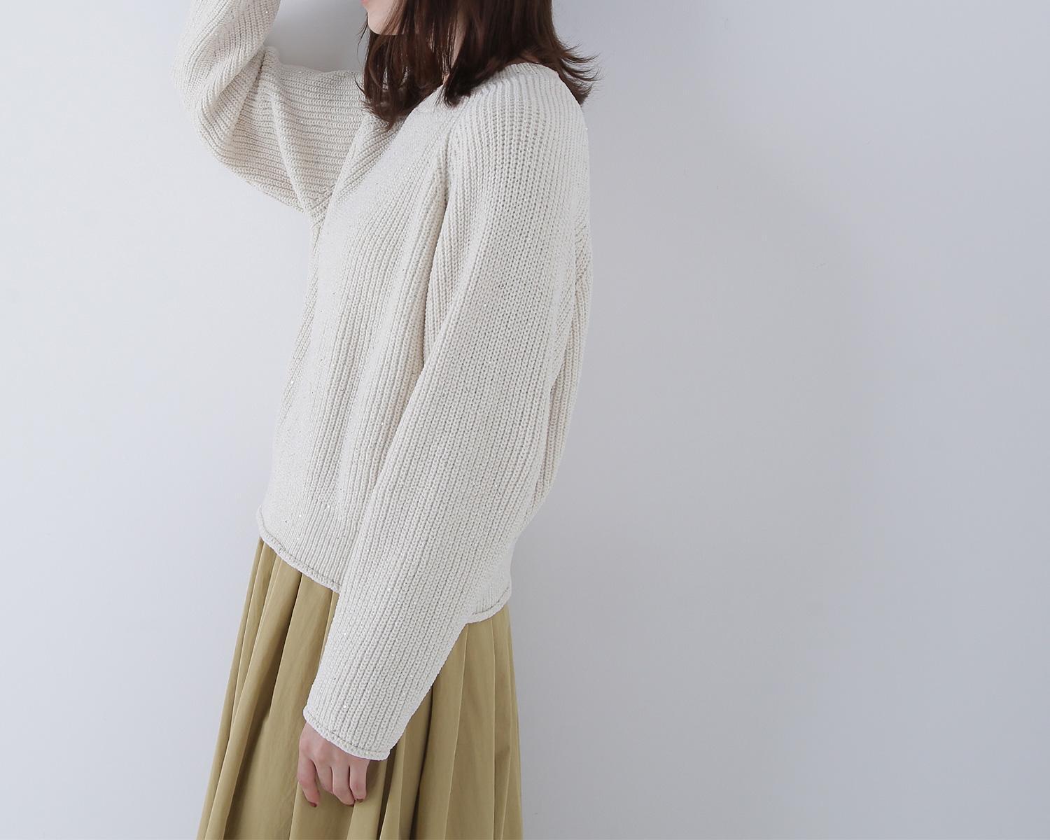 スパンコールモールニット オフホワイト1