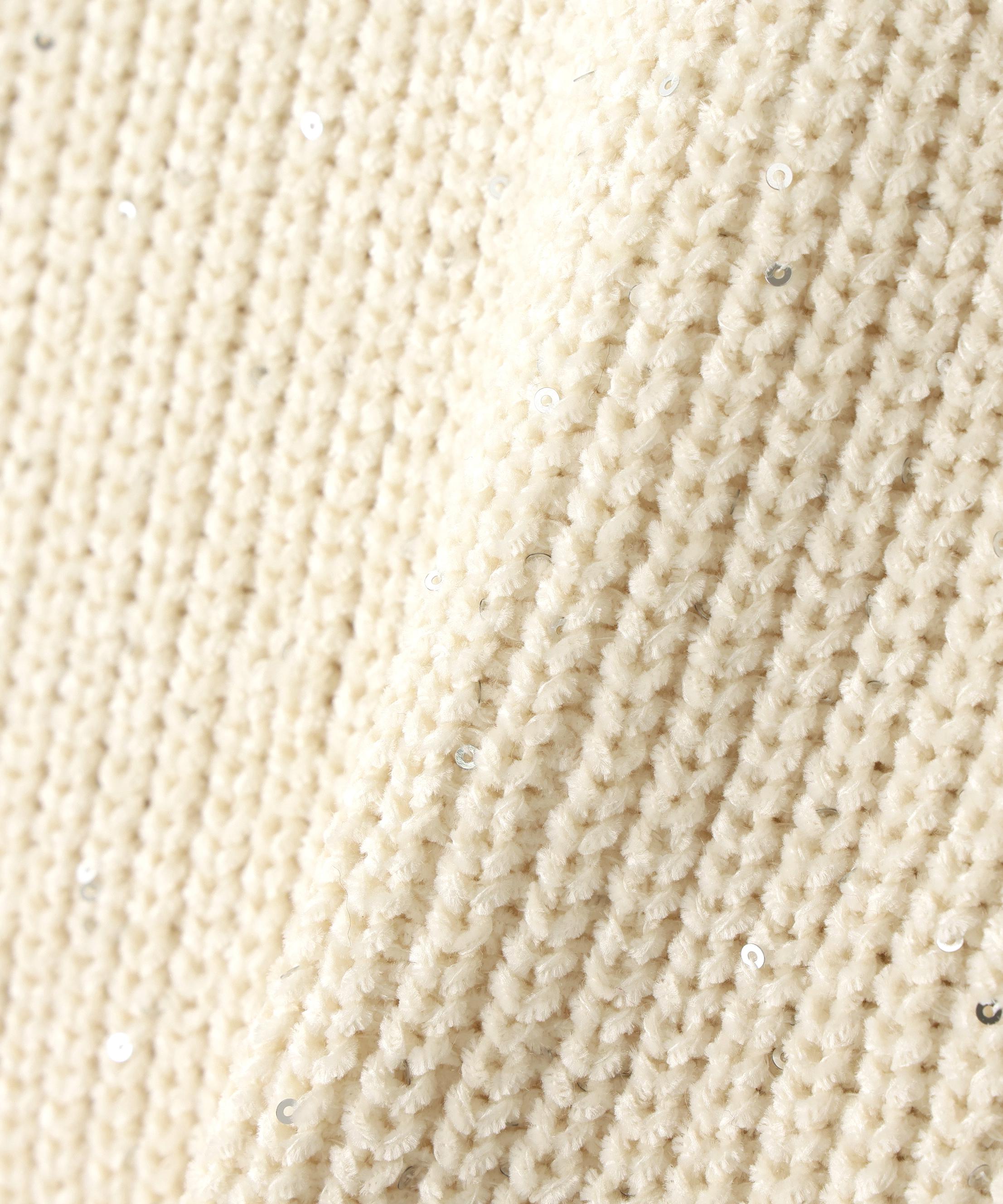 スパンコールモールニット オフホワイト1