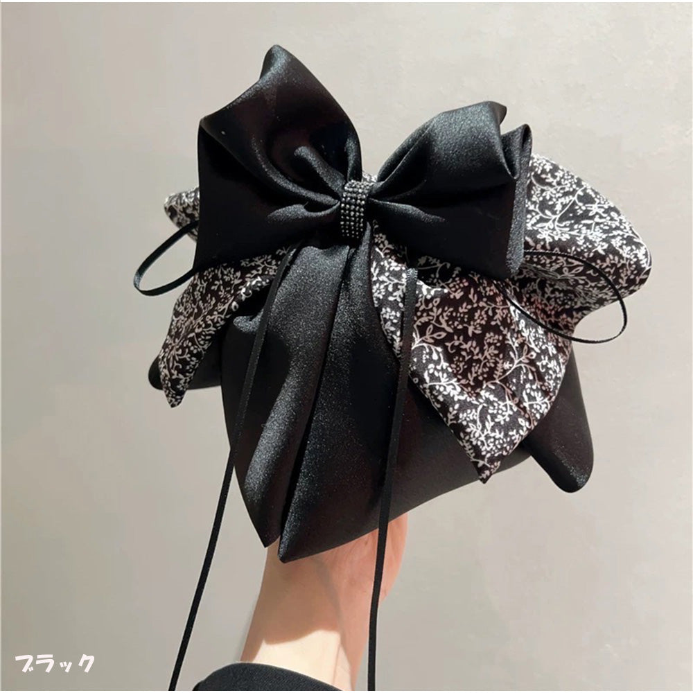 アンドカワイイ And Kawaii ヘアクリップ ビッグリボンバンスクリップ レトロガーリー花柄 ブラックサテン (ブラック) ブラック