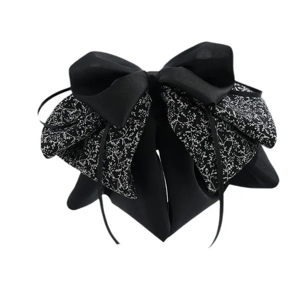 アンドカワイイ And Kawaii ヘアクリップ ビッグリボンバンスクリップ レトロガーリー花柄 ブラックサテン (ブラック) ブラック