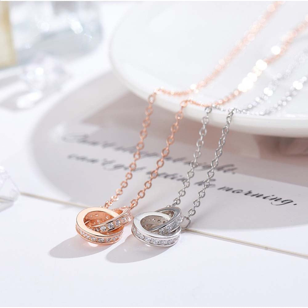 And Kawaii Necklace for Women, Chain, Shell Ring, Adult, Elegant, Feminine, Silver, Gold, Double Ring