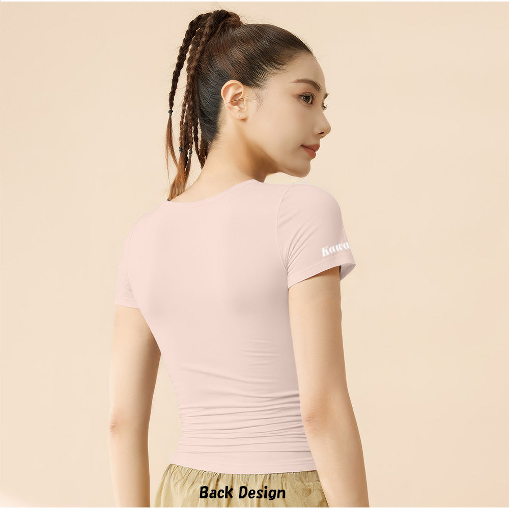 アンドカワイイ And Kawaii Tシャツ 楽ちん 美シルエット カットアウトデザイン フィット (ピンク) ピンク