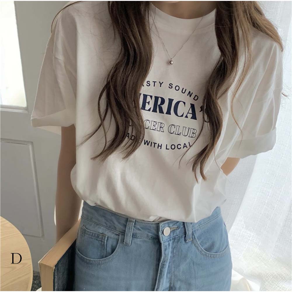 And Kawaii T-shirt, logo print, figure-covering top, short sleeves, crew neck, Korean fashion
