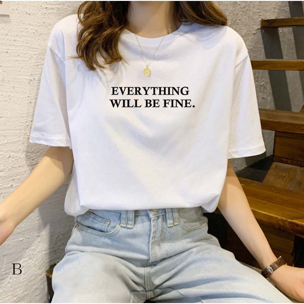 And Kawaii T-shirt, logo print, figure-covering top, short sleeves, crew neck, Korean fashion