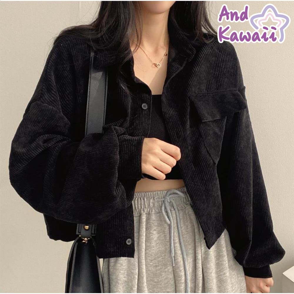And Kawaii Shirt, Loose Fit, Striped Shirt, Short Length, Long Sleeve, Autumn/Winter, Korean Fashion