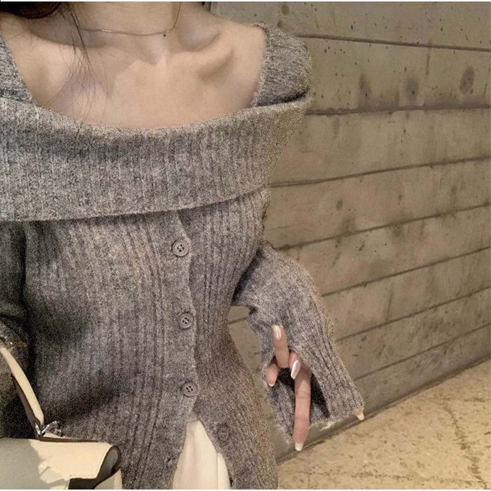 And Kawaii Knit Sweater, Sexy, Plain, Autumn/Winter, Loose-fitting Top And Kawaii Knit Sweater, Sexy, Plain, Autumn/Winter, Loose-fitting Top